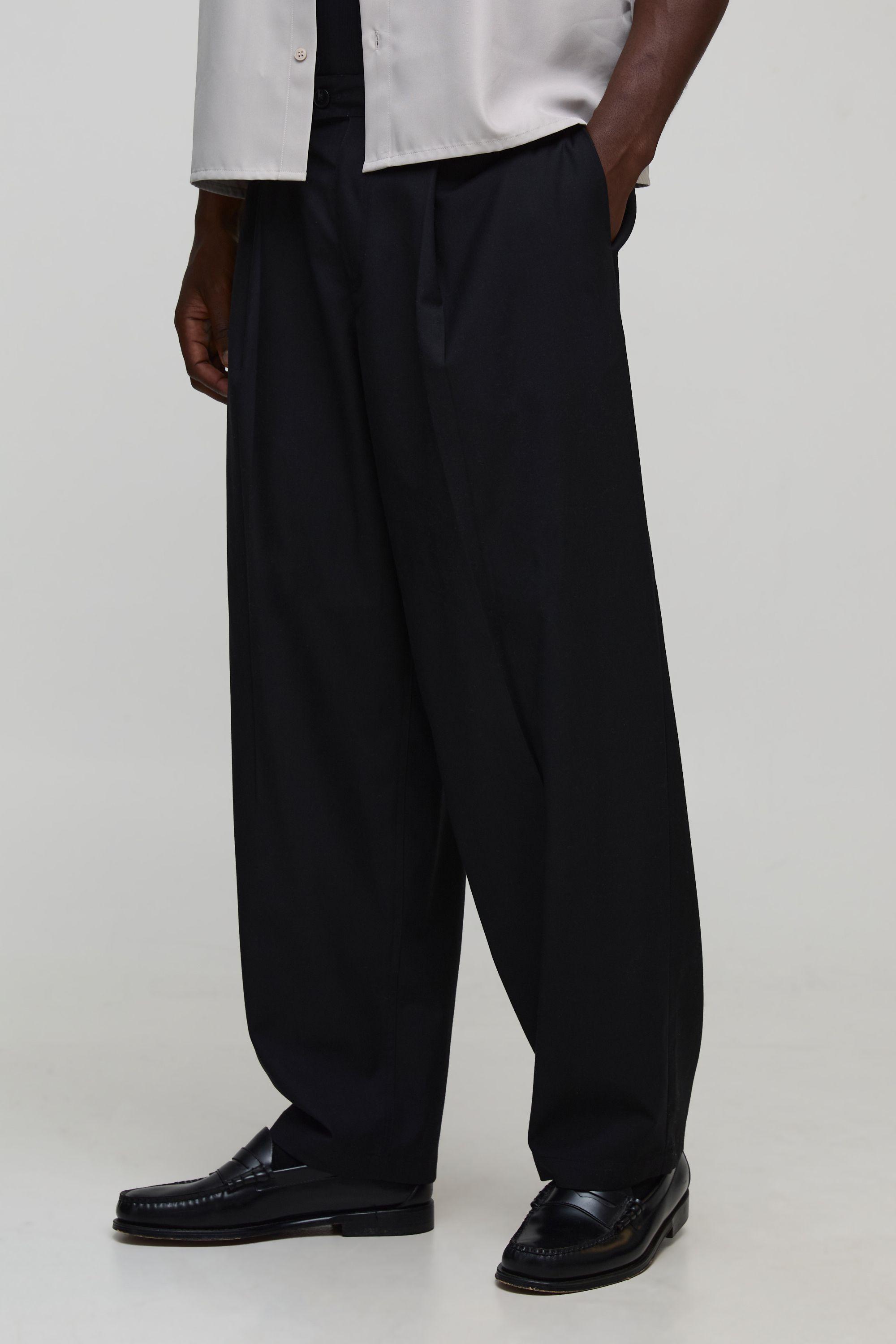 Balloon Fit Pleat Front Smart Trousers by BOOHOOMAN Balloon Fit Pleat Front Smart Trousers by BOOHOOMAN