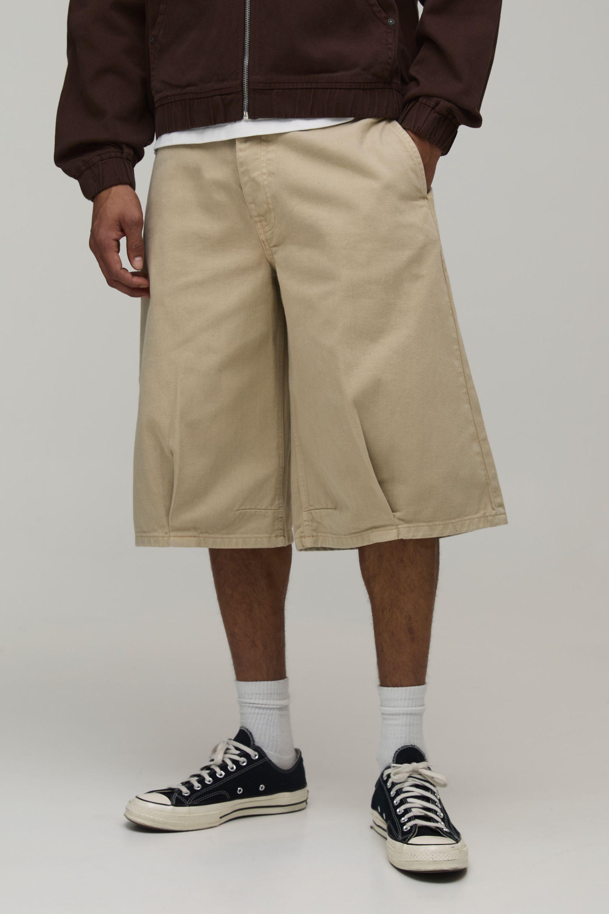 Balloon Fit Pleated Denim Jorts by BOOHOOMAN