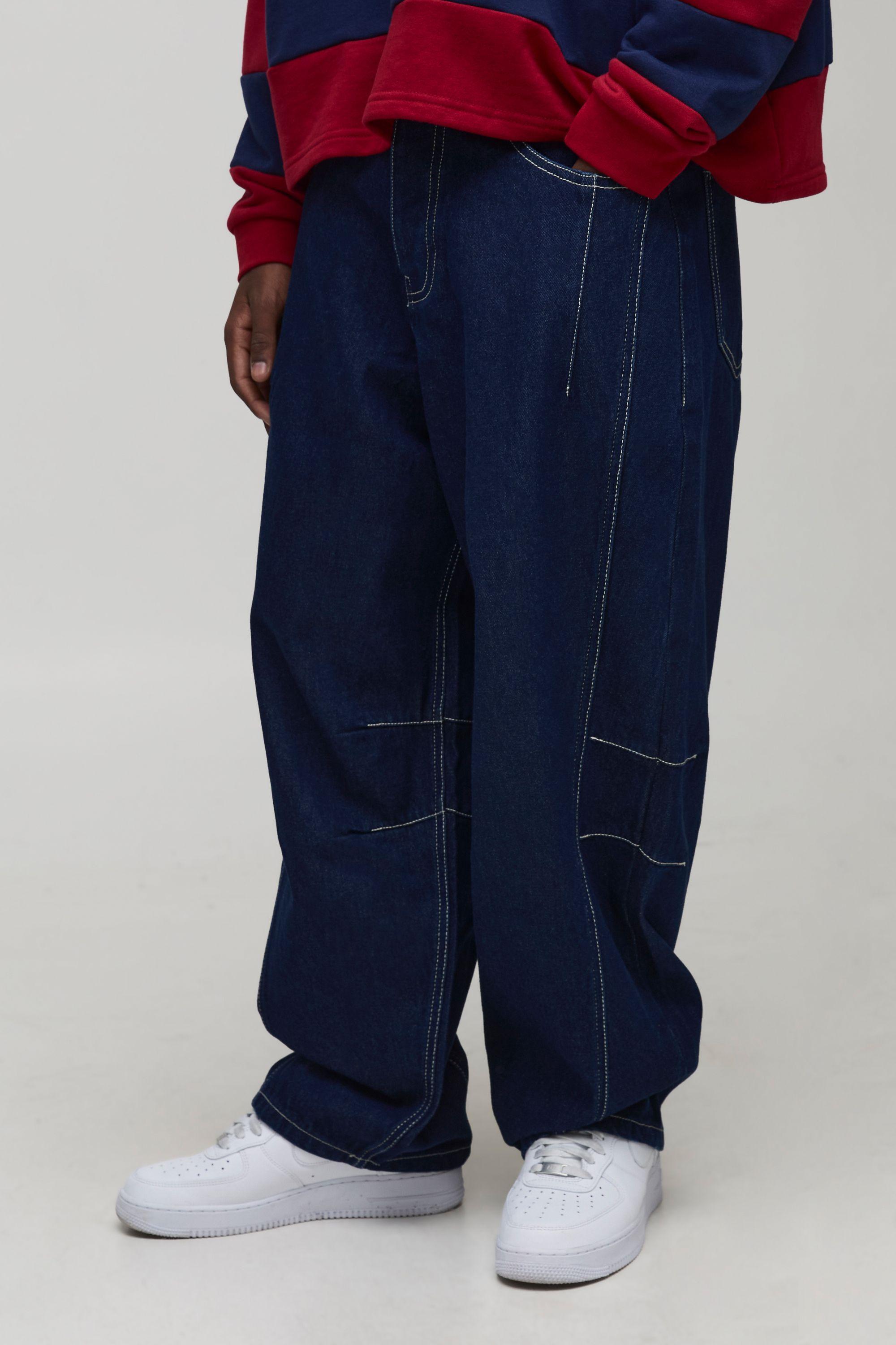 Balloon Fit Washed Contrast Stitch Jeans by BOOHOOMAN