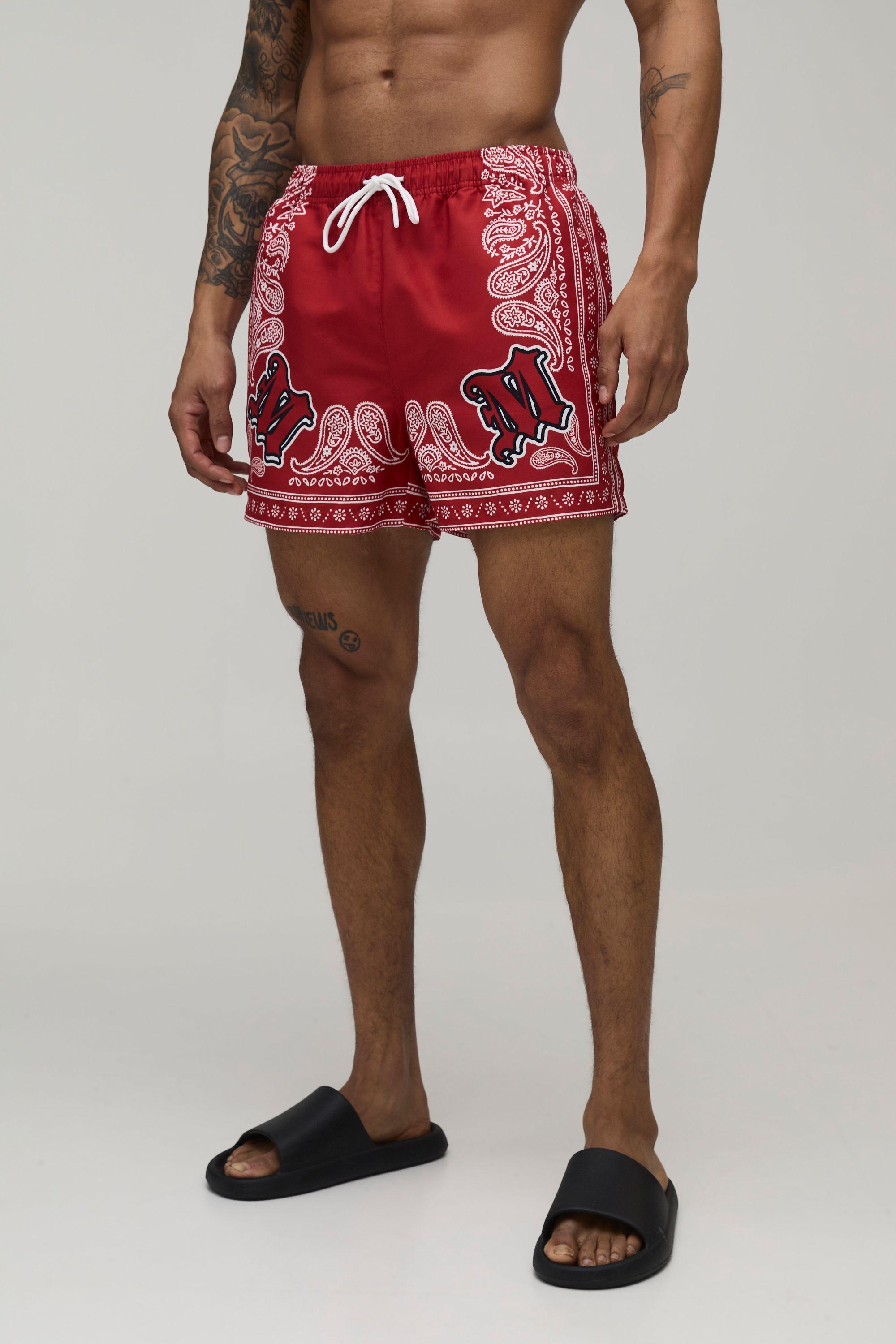 Bandana Print Short Length Swim Short by BOOHOOMAN