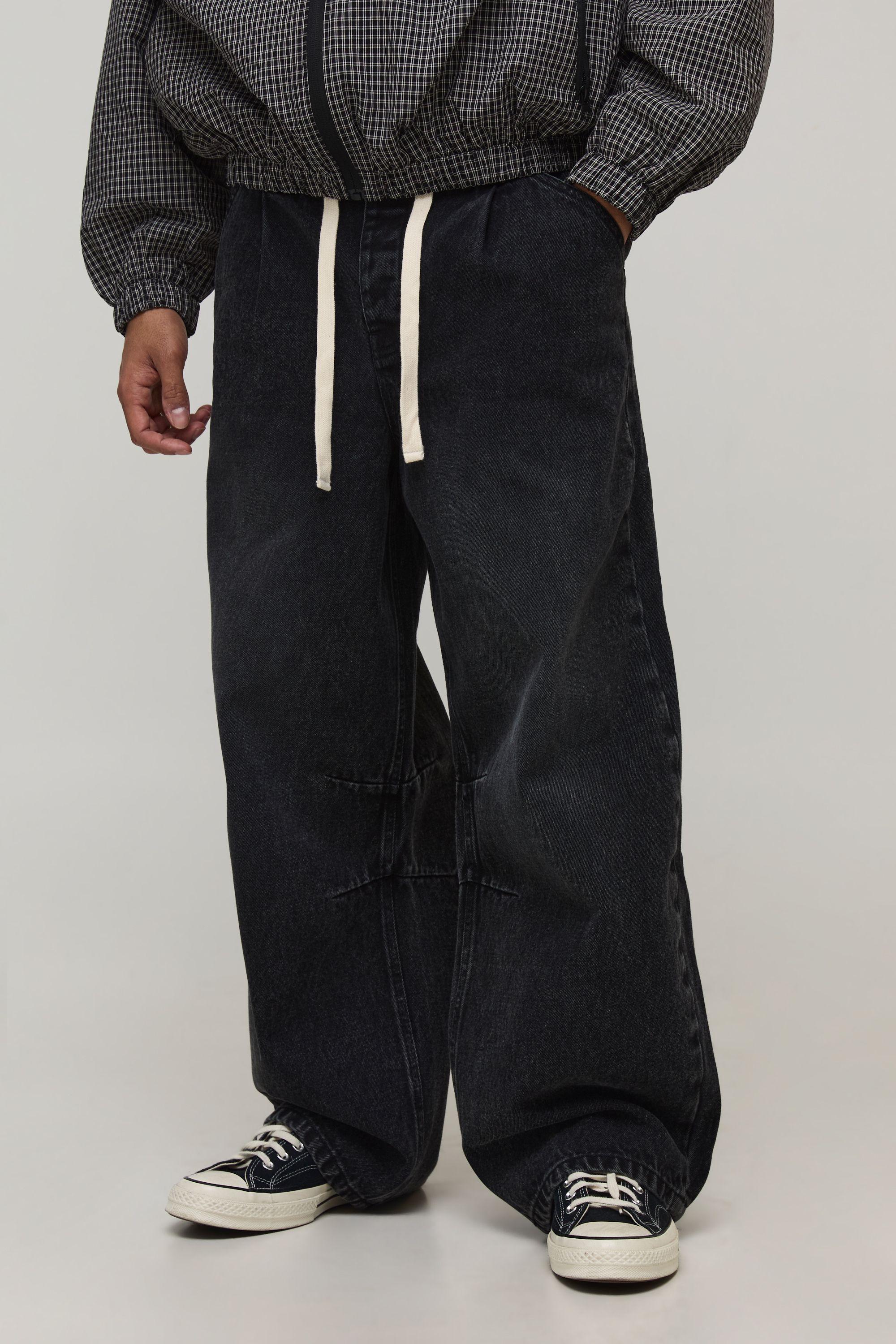 Barrel Fit Pleat Front Jeans With Drawcords by BOOHOOMAN Barrel Fit Pleat Front Jeans With Drawcords by BOOHOOMAN