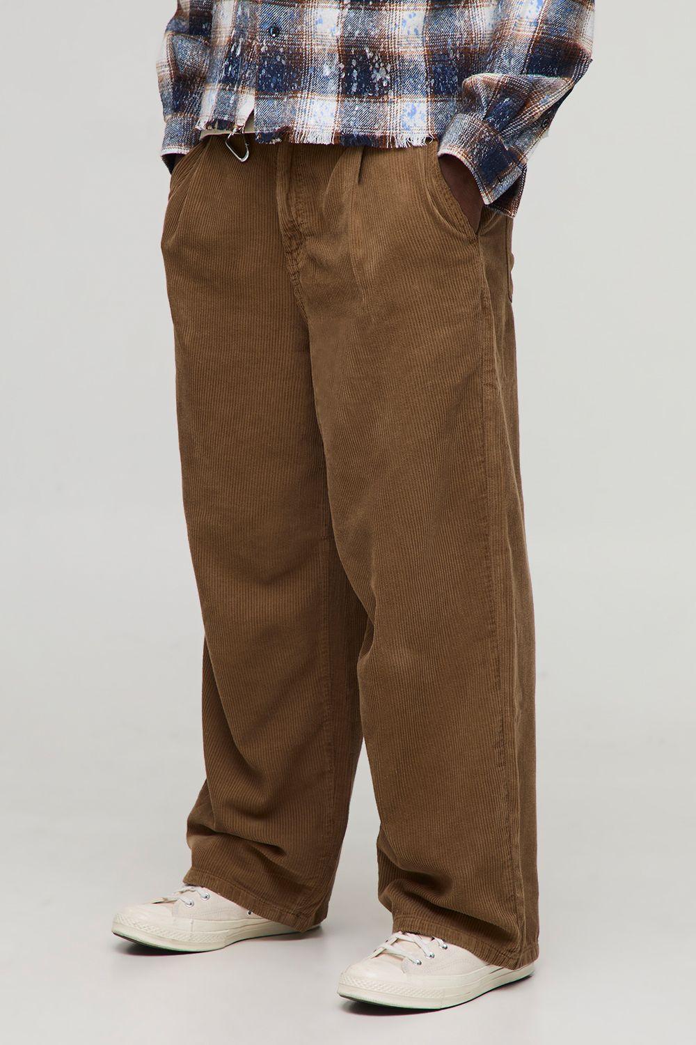 Barrel Fit Pleated Front Corduroy Trousers by BOOHOOMAN