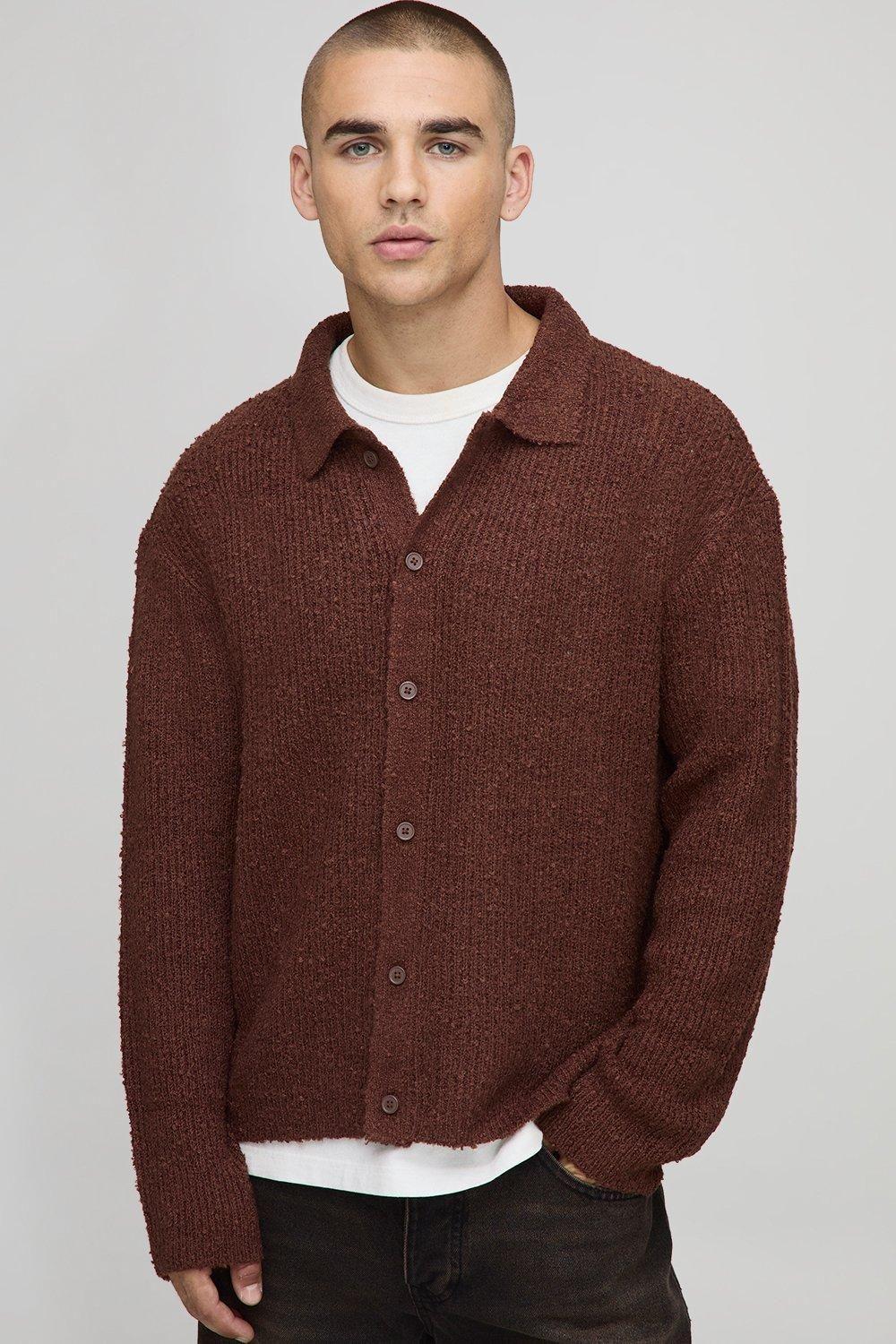 Basic Boxy Fit Brushed Knitted Shirt by BOOHOOMAN