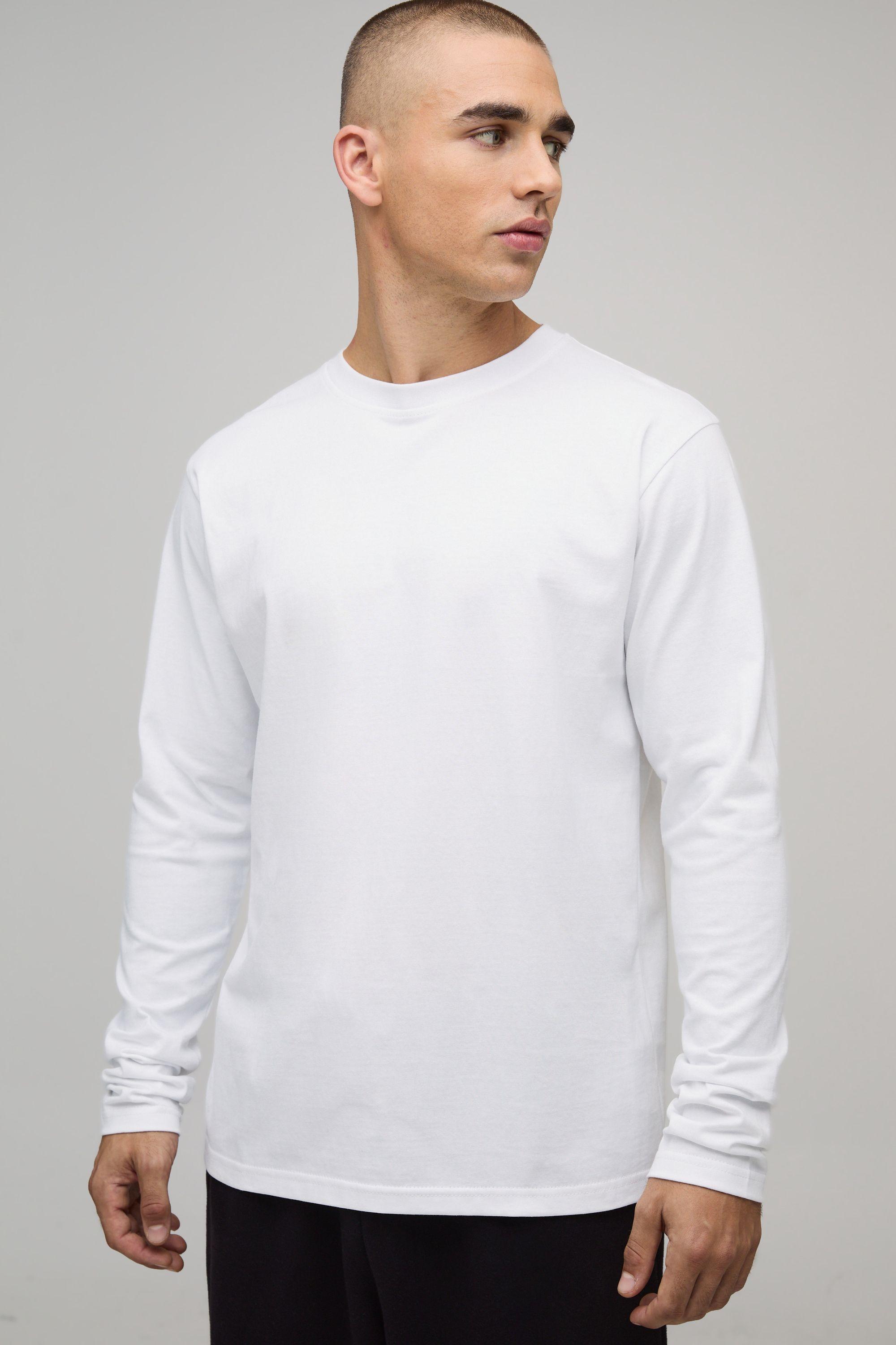 Basic Regular Fit Long Sleeve Crew Neck Heavyweight T-Shirt by BOOHOOMAN