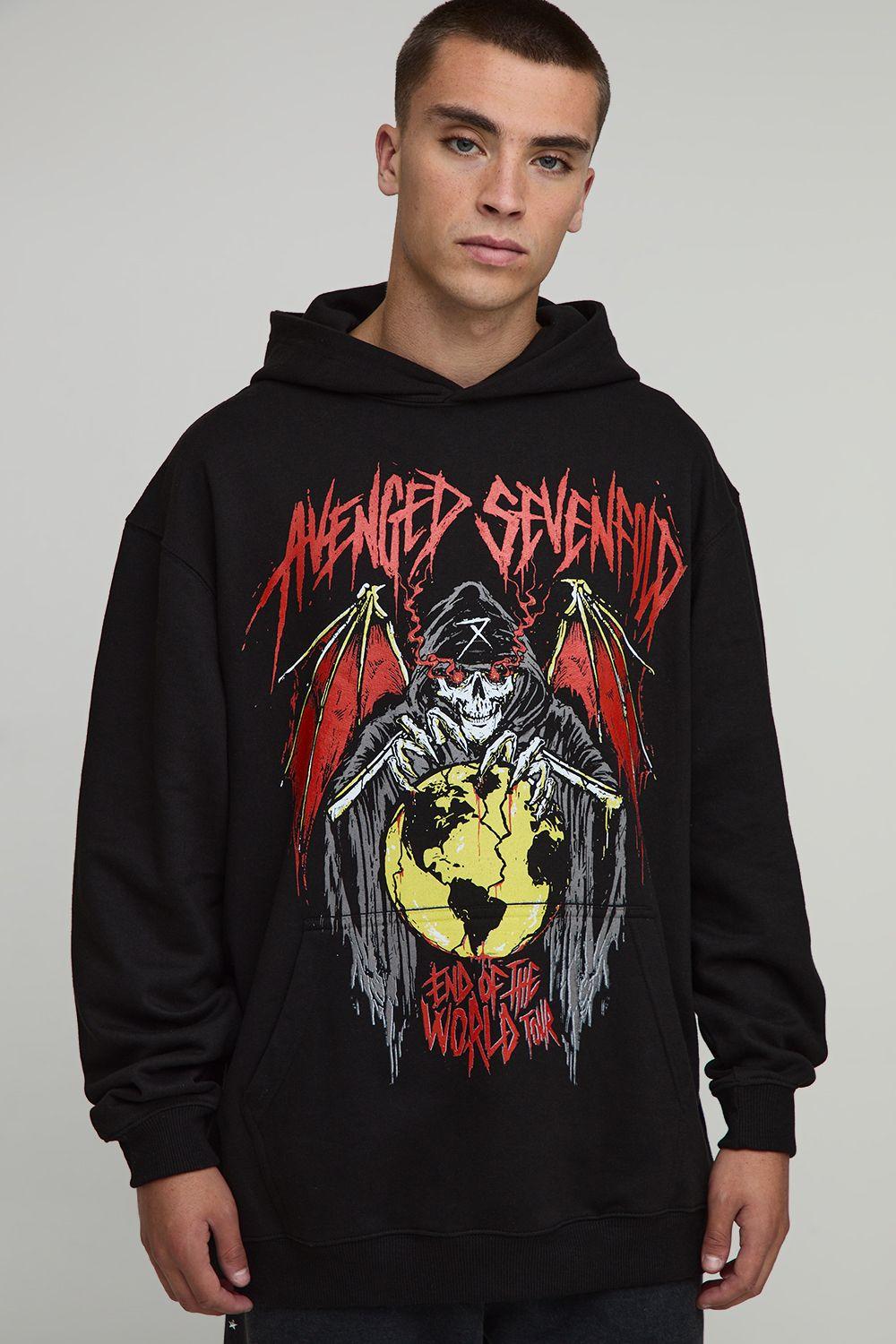 Black Oversized Avenged Sevenfold License Printed Hoodie by BOOHOOMAN