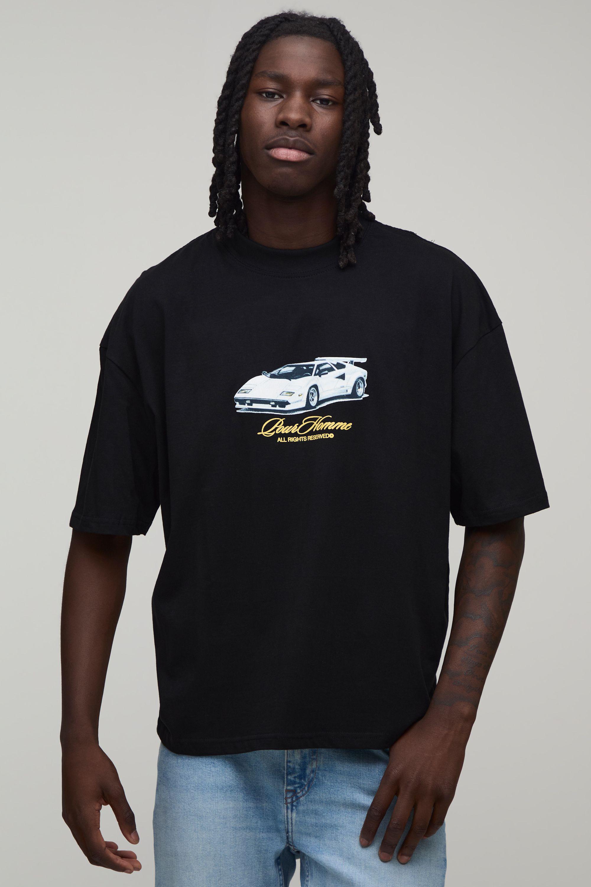 Black Oversized Boxy Car Print T-Shirt by BOOHOOMAN