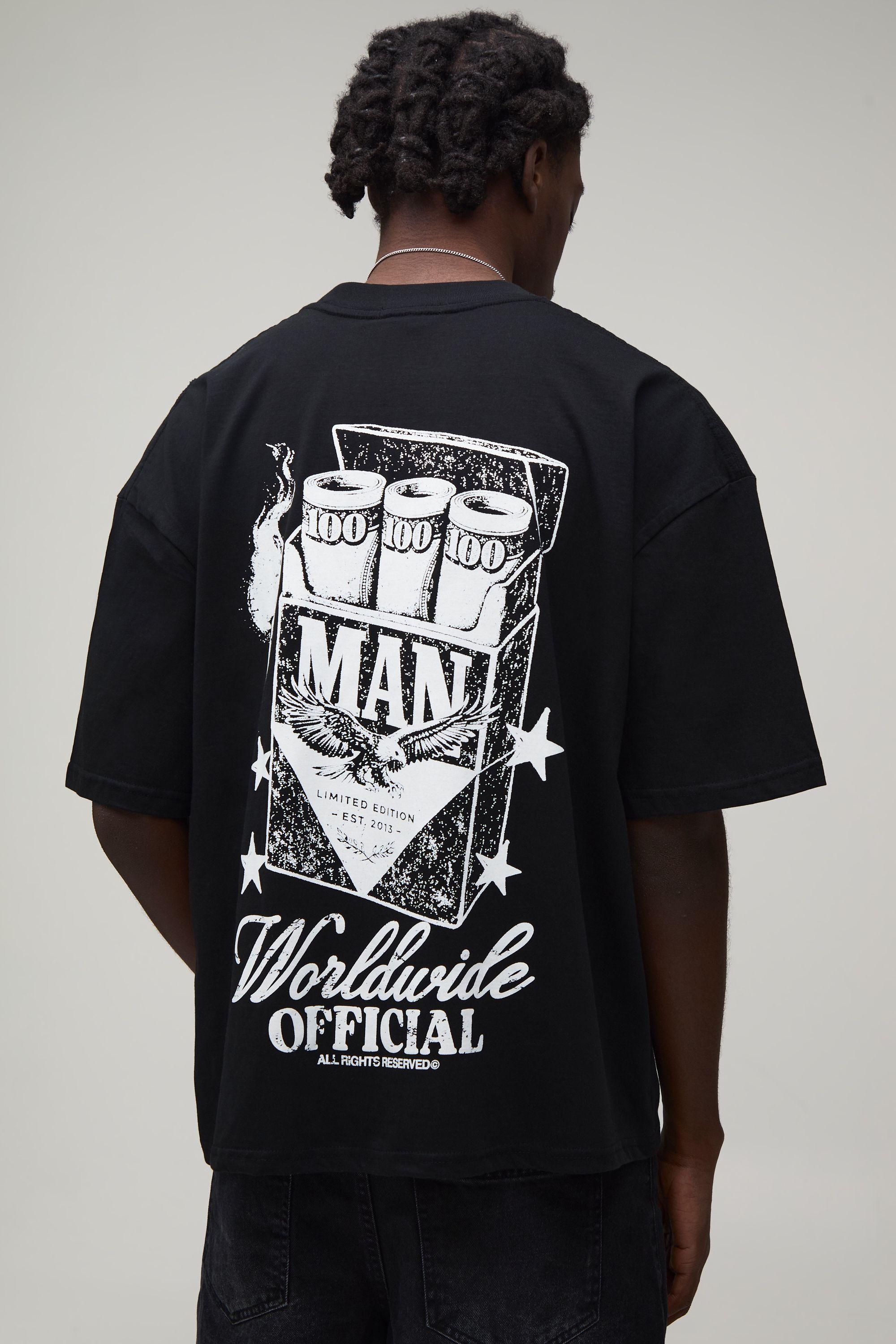 Black Oversized Boxy Western Matchbox Print T-Shirt by BOOHOOMAN