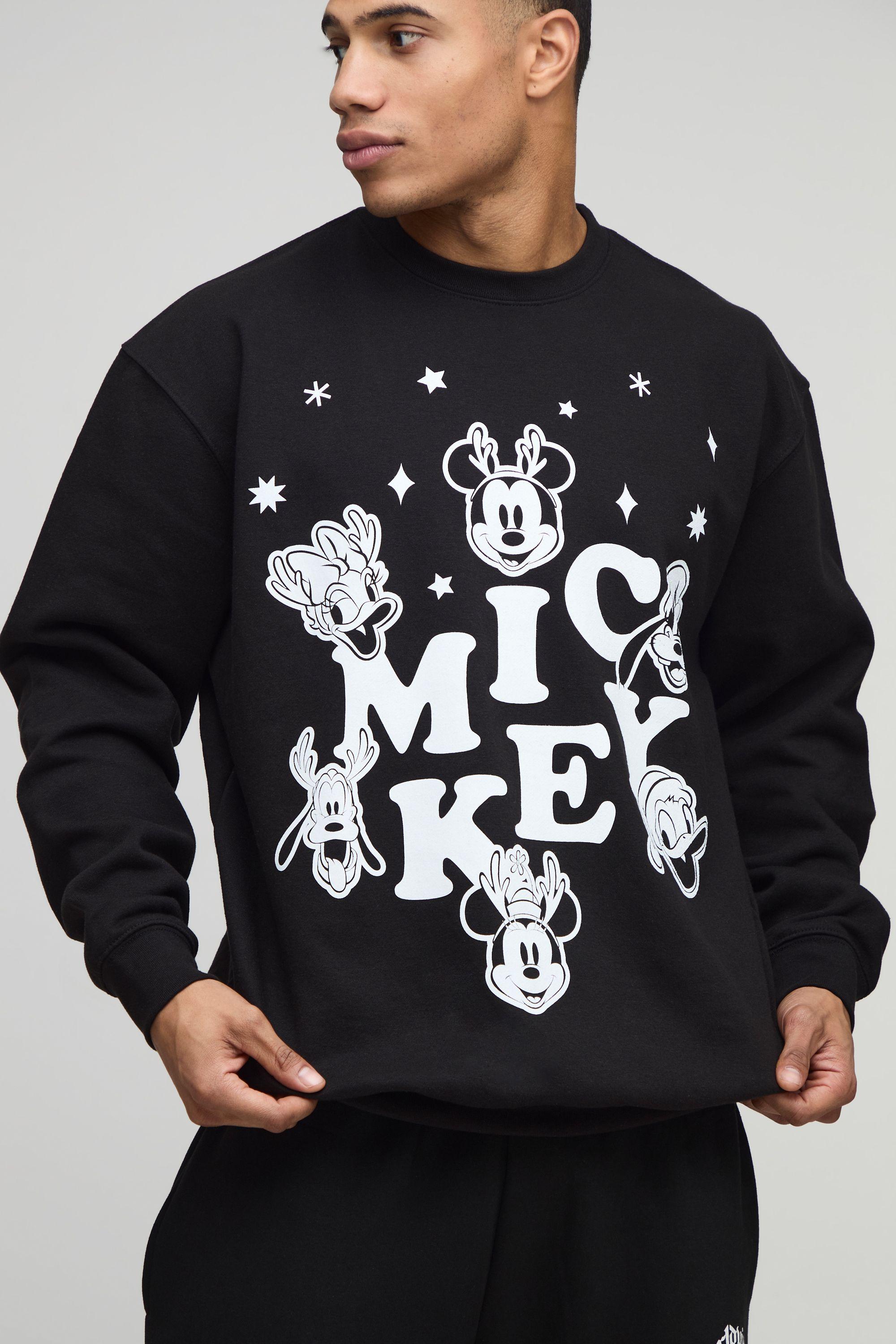 Black Oversized Disney Mickey Christmas License Printed Sweatshirt by BOOHOOMAN