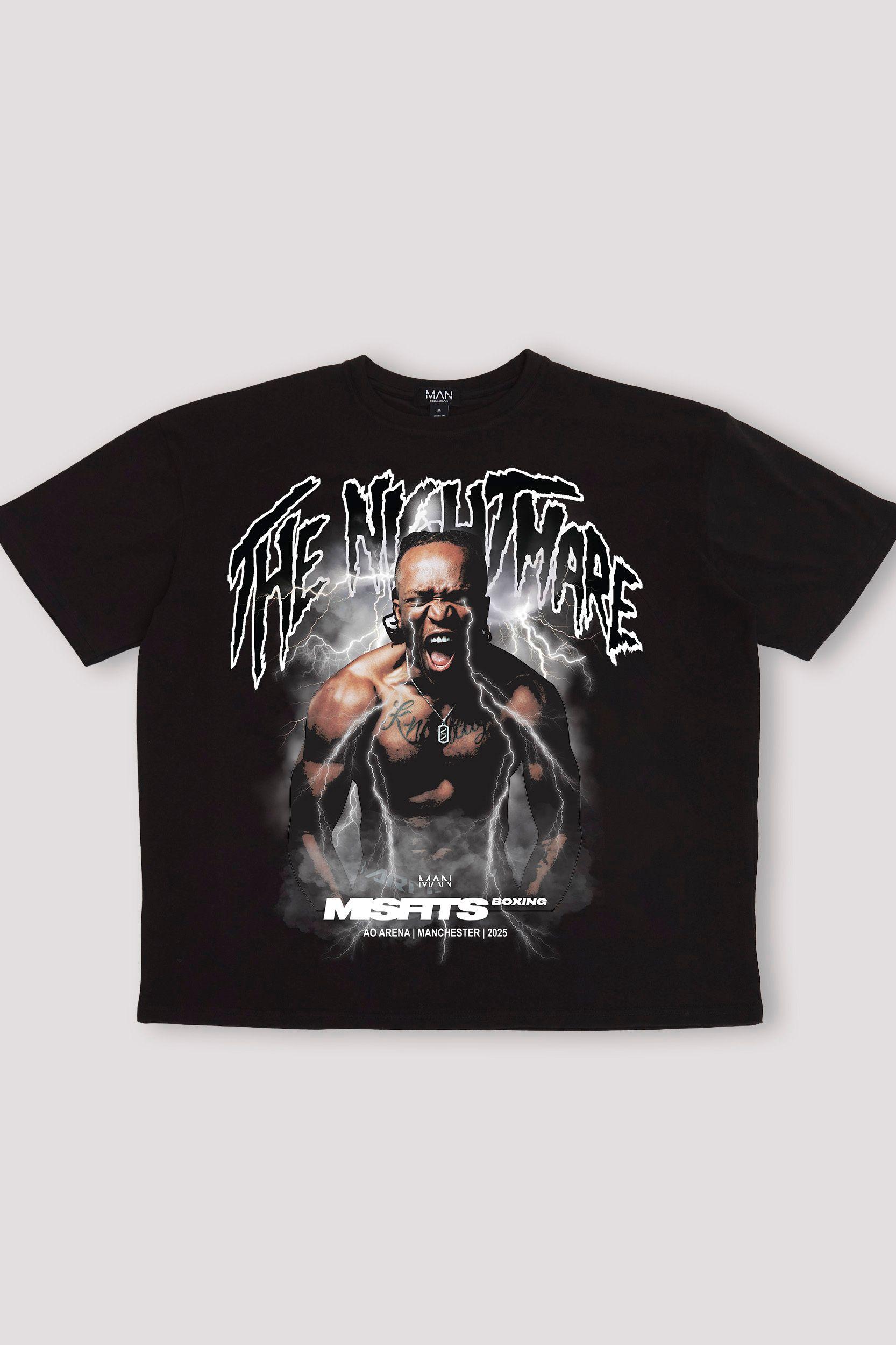 Black Oversized Misfits KSI The Nightmare License Printed T-Shirt by BOOHOOMAN