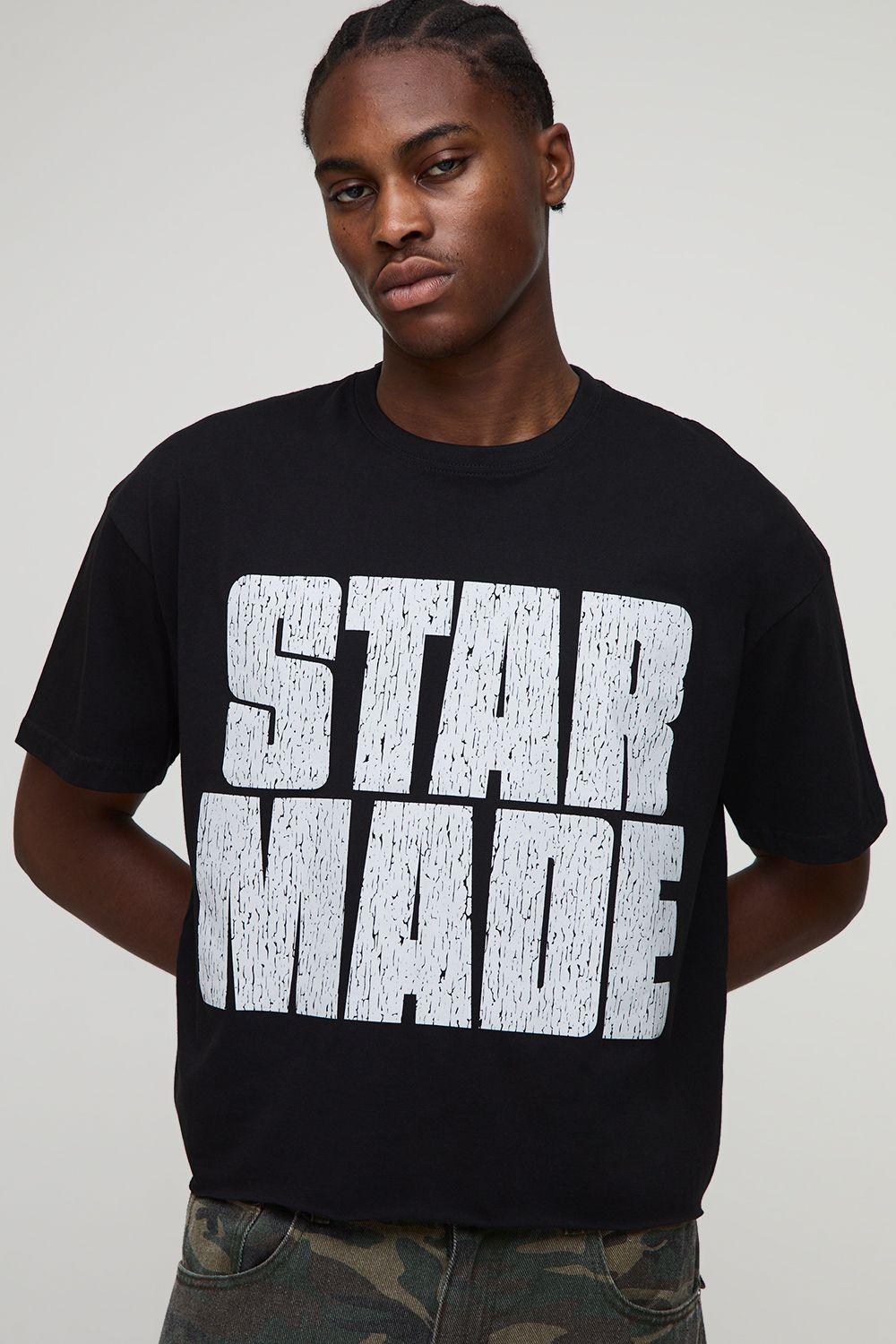 Black Oversized Shrunken Boxy Graphic T-Shirt by BOOHOOMAN