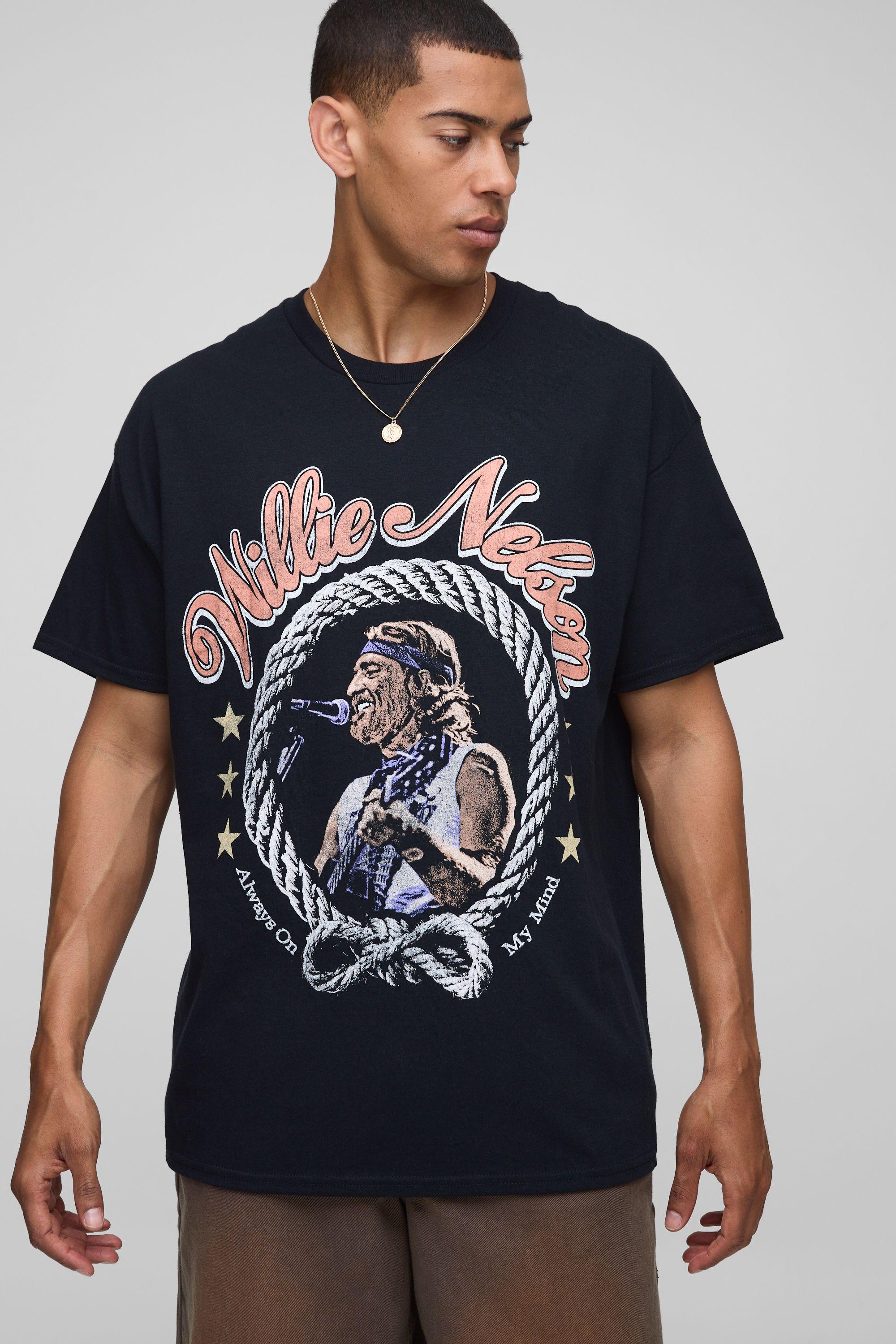 Black Oversized Willie Nelson License Printed T-Shirt by BOOHOOMAN