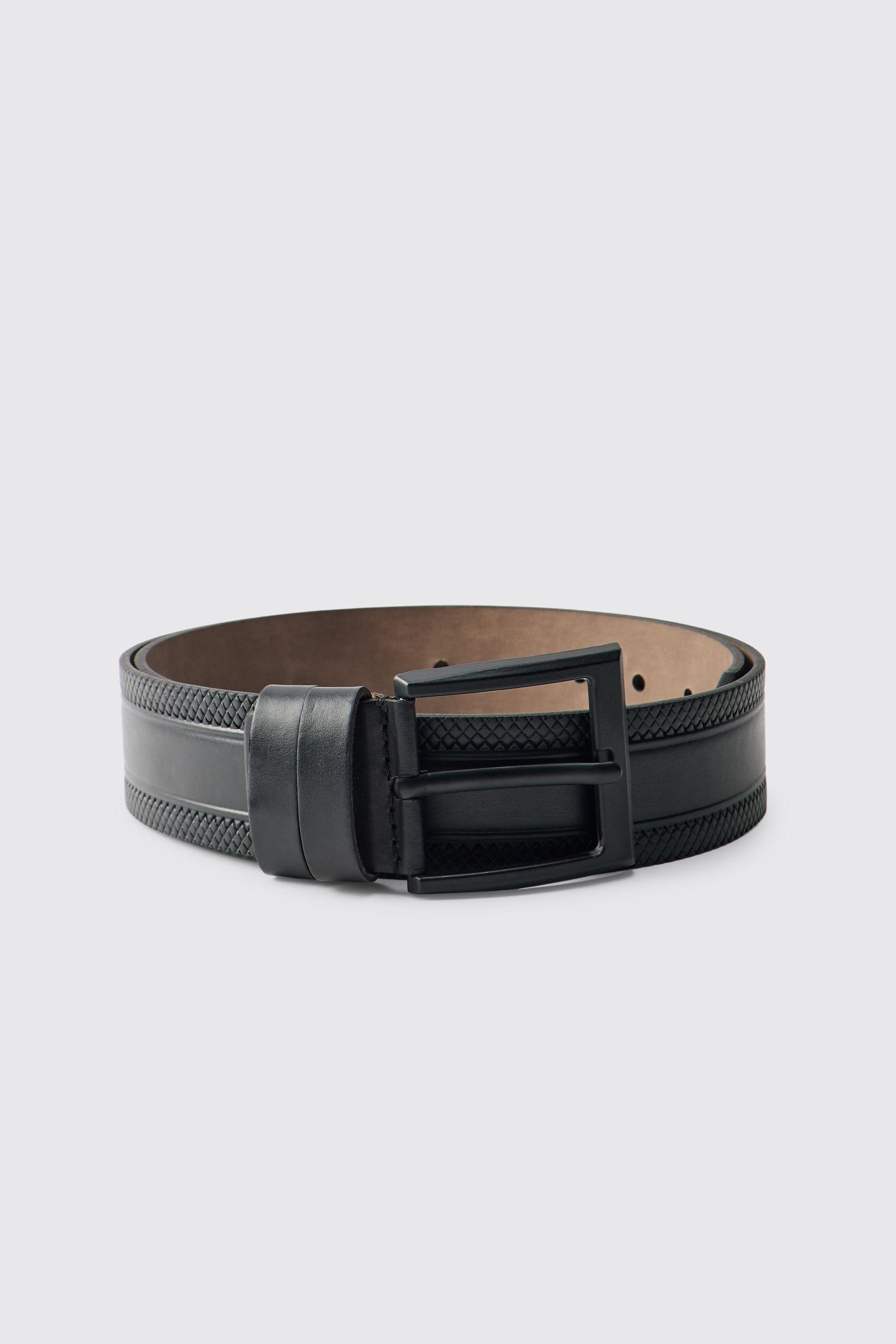 Black PU Belt with Textured Borders by BOOHOOMAN