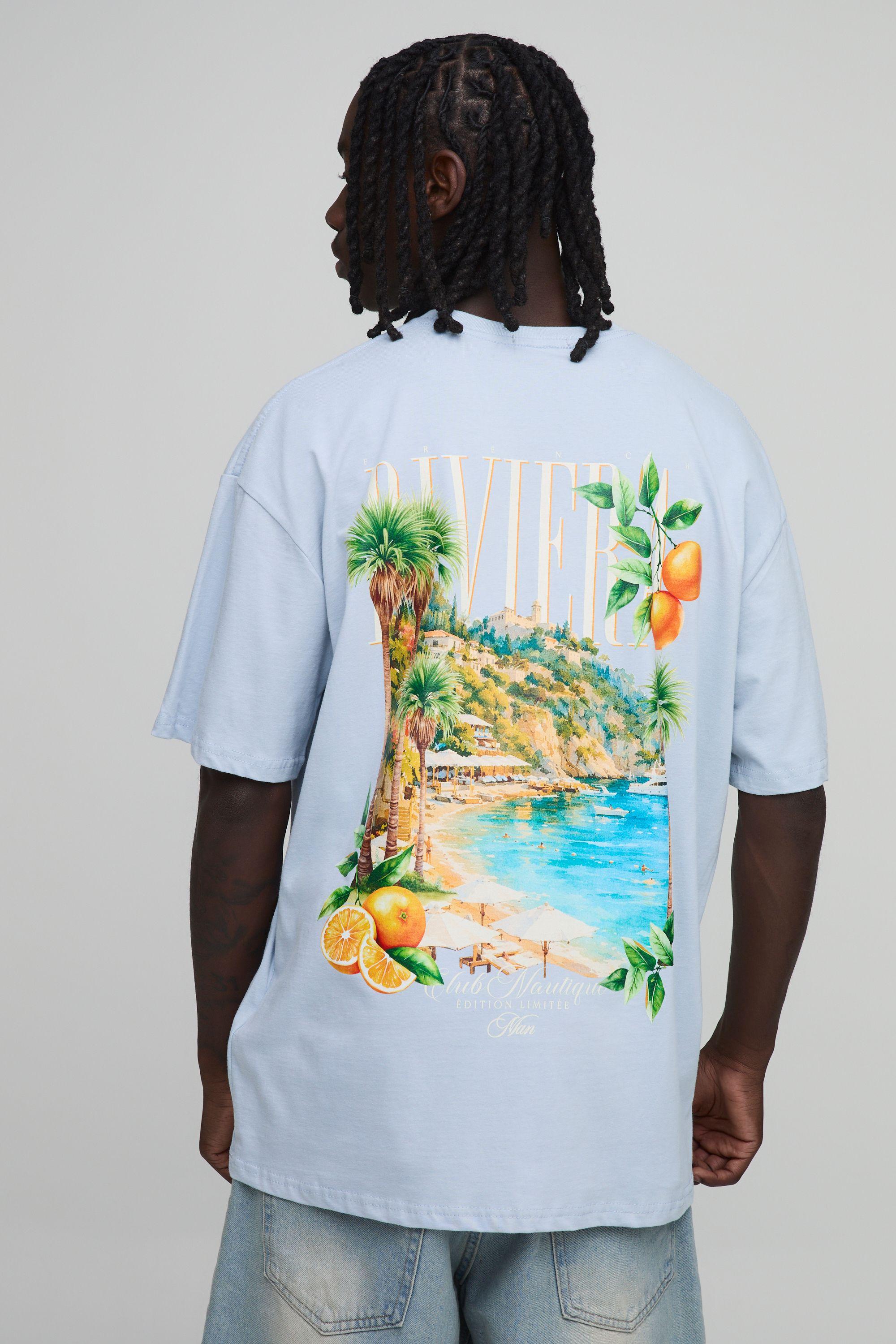 Blue Oversized Rivera Print T-Shirt by BOOHOOMAN