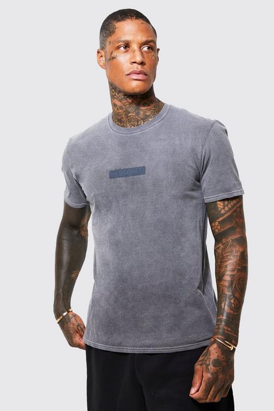 Blurred Numeral Print Overdye T-shirt by BOOHOOMAN