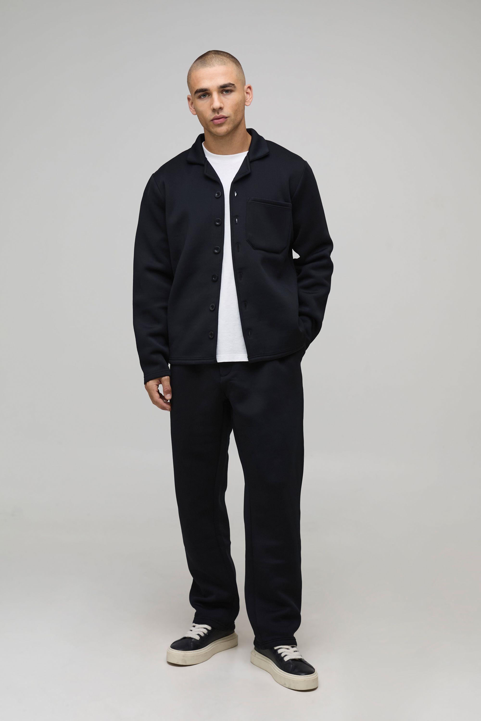 Bonded Scuba Overshirt & Straight Leg Pleated Trouser Set by BOOHOOMAN