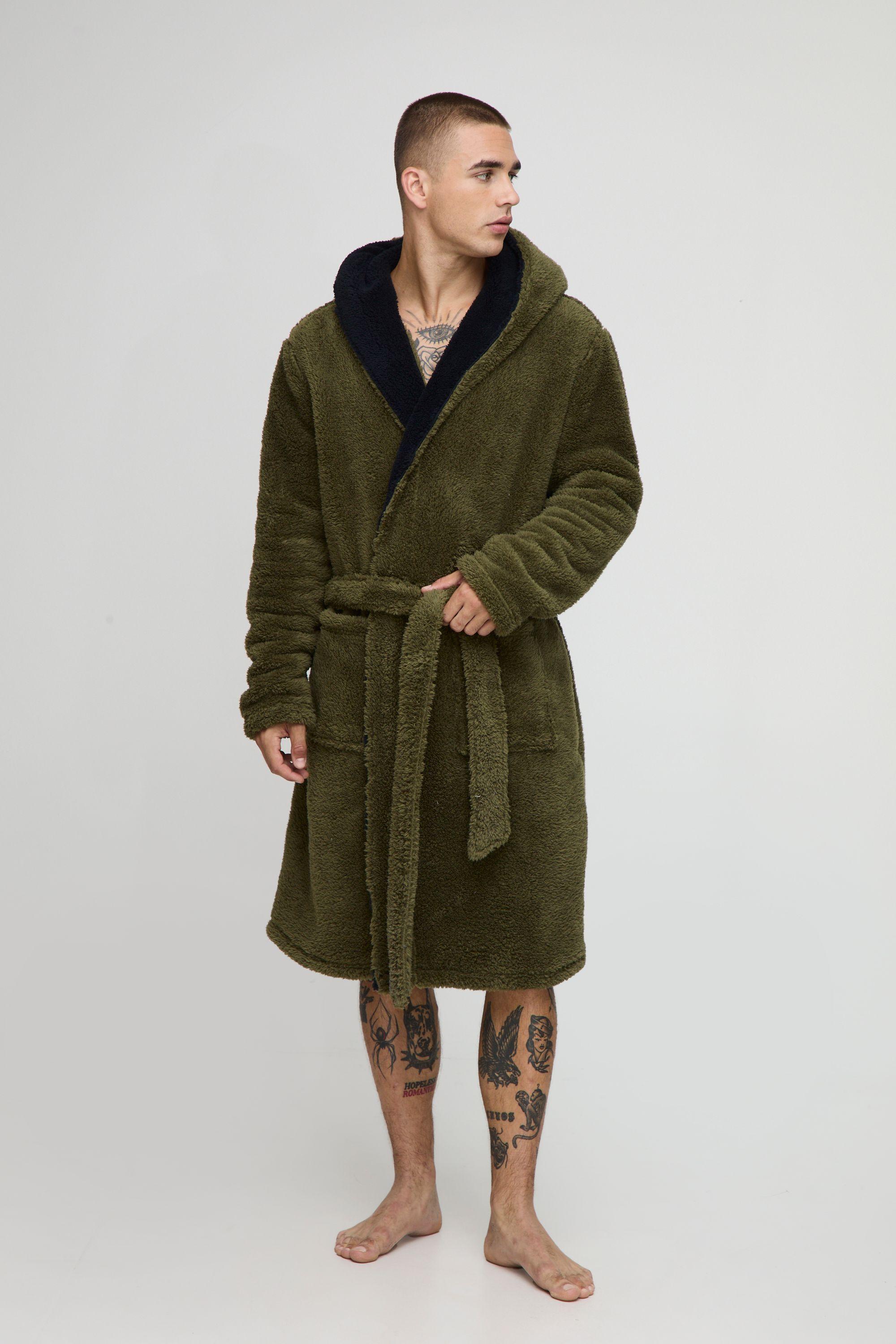 Borg Lined Hooded Dressing Gown by BOOHOOMAN