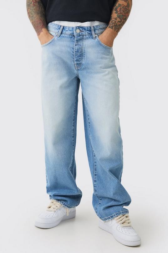 Boxer Waistband Baggy Fit Washed Jeans by BOOHOOMAN