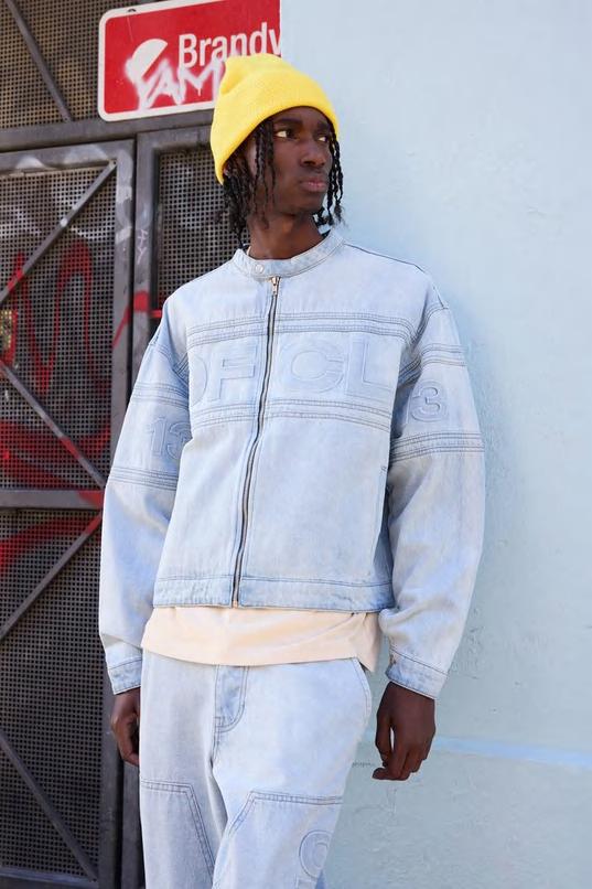 Boxy Biker Moto Embossed Denim Jacket by BOOHOOMAN