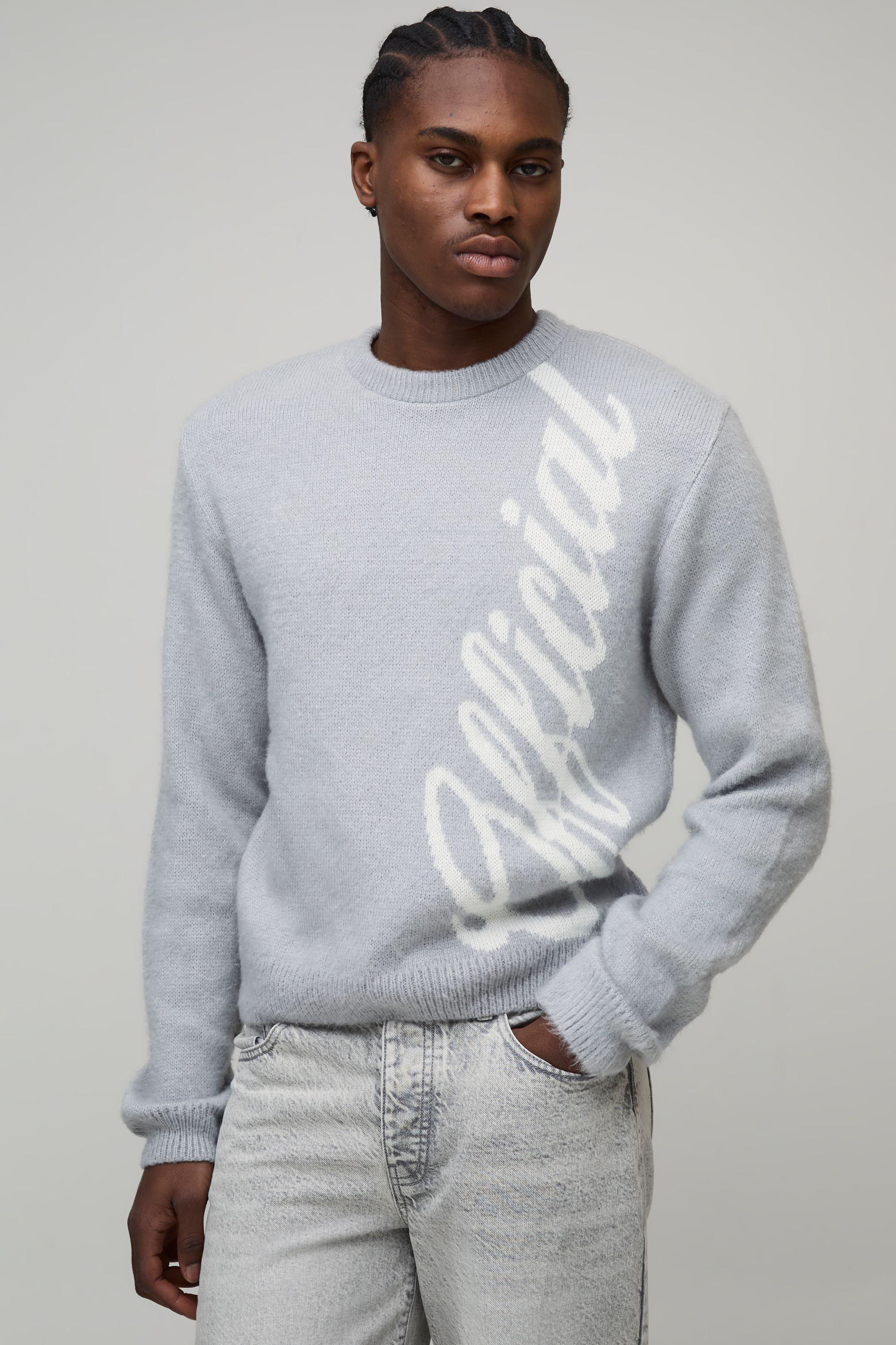 Boxy Brushed Branded Knitted Jumper by BOOHOOMAN