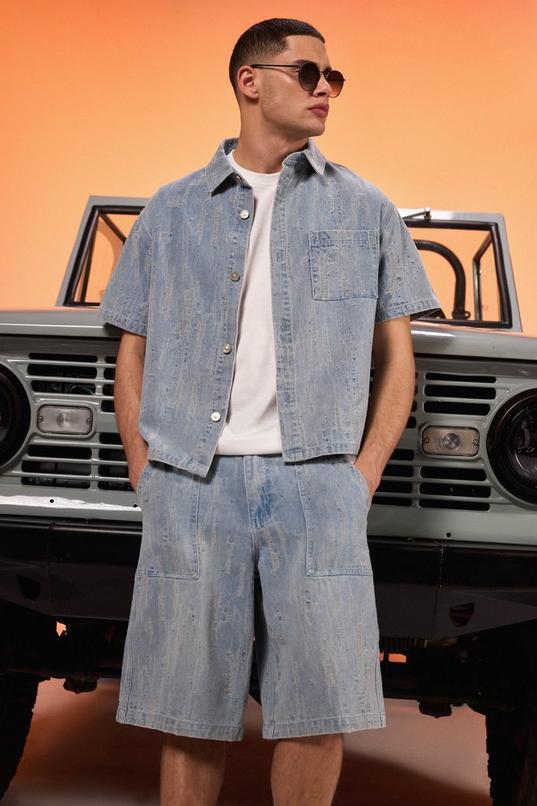 Boxy Collared Distressed Denim Shirt by BOOHOOMAN