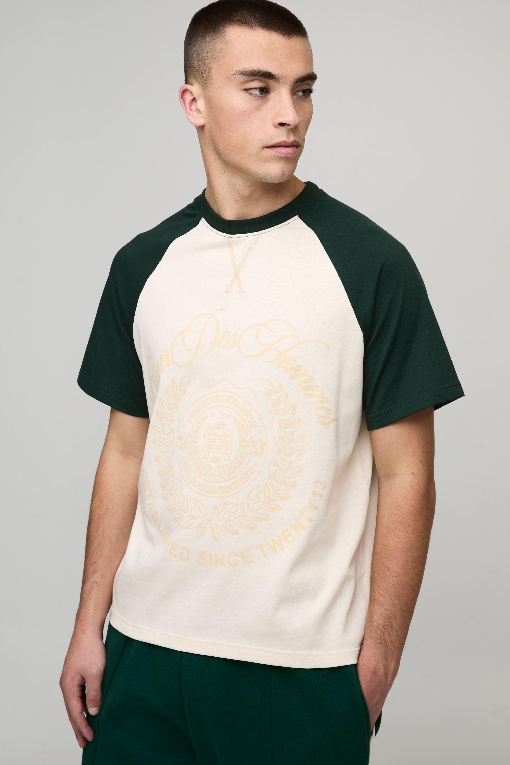 Boxy Collegiate Varsity Raglan T-Shirt by BOOHOOMAN