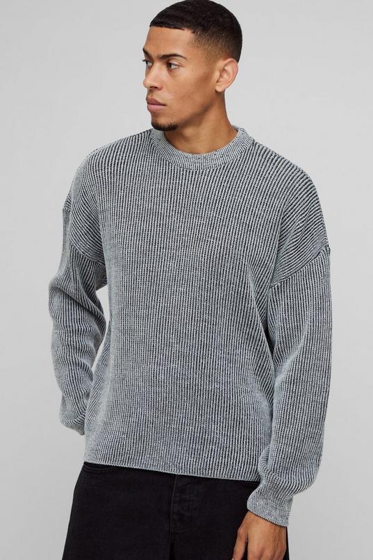 Boxy Crew Neck Dropped Shoulder Plated Ribbed Knit Jumper by BOOHOOMAN