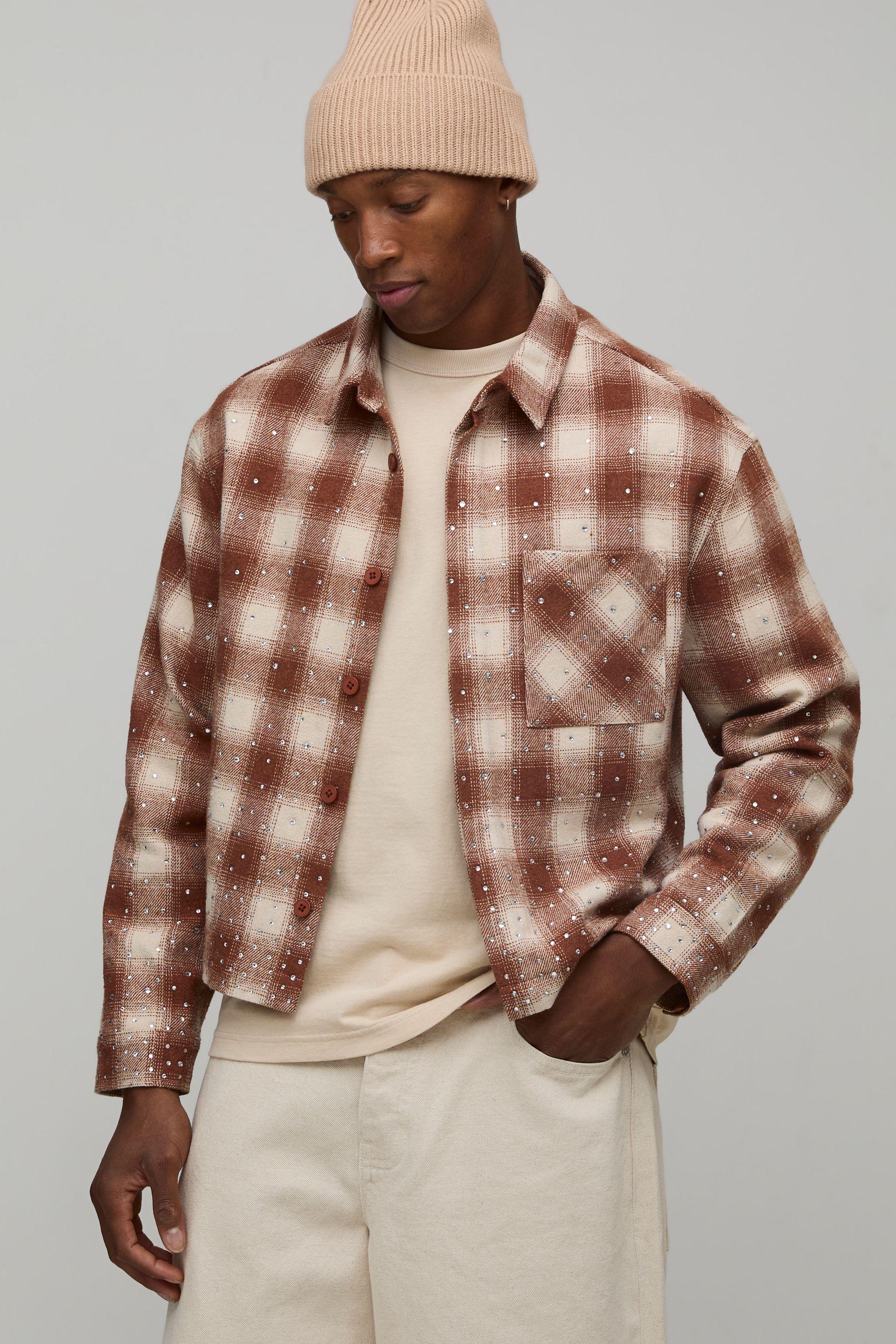 Boxy Crop Scatter Rhinestone Shirt by BOOHOOMAN