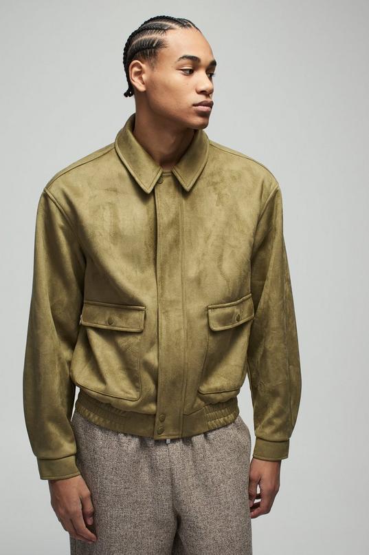 Boxy Faux Suede Utility Pocket Harrington Jacket by BOOHOOMAN