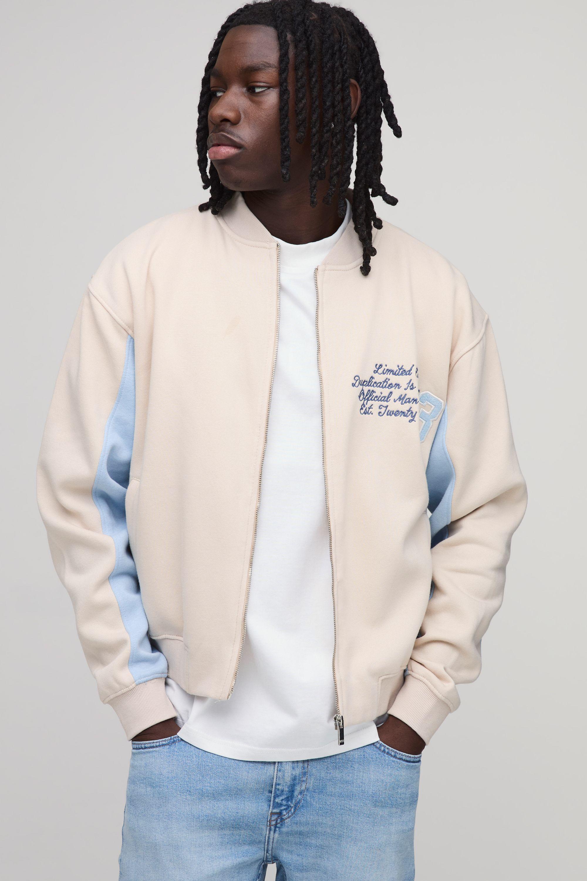 Boxy Fit Applique Jersey Varsity Bomber Jacket by BOOHOOMAN