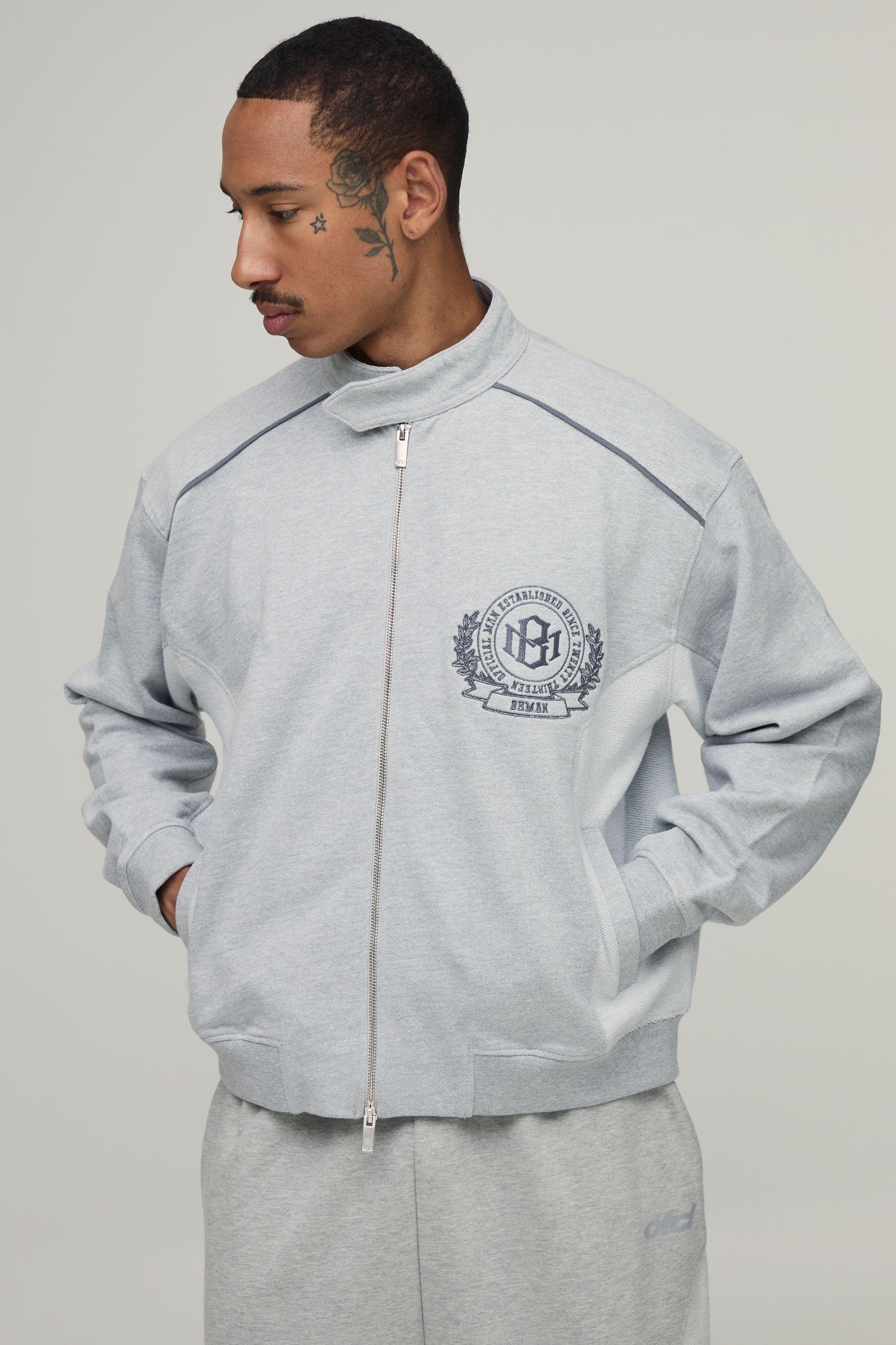 Boxy Fit Biker Neck Colour Block Moto Jersey Jacket by BOOHOOMAN