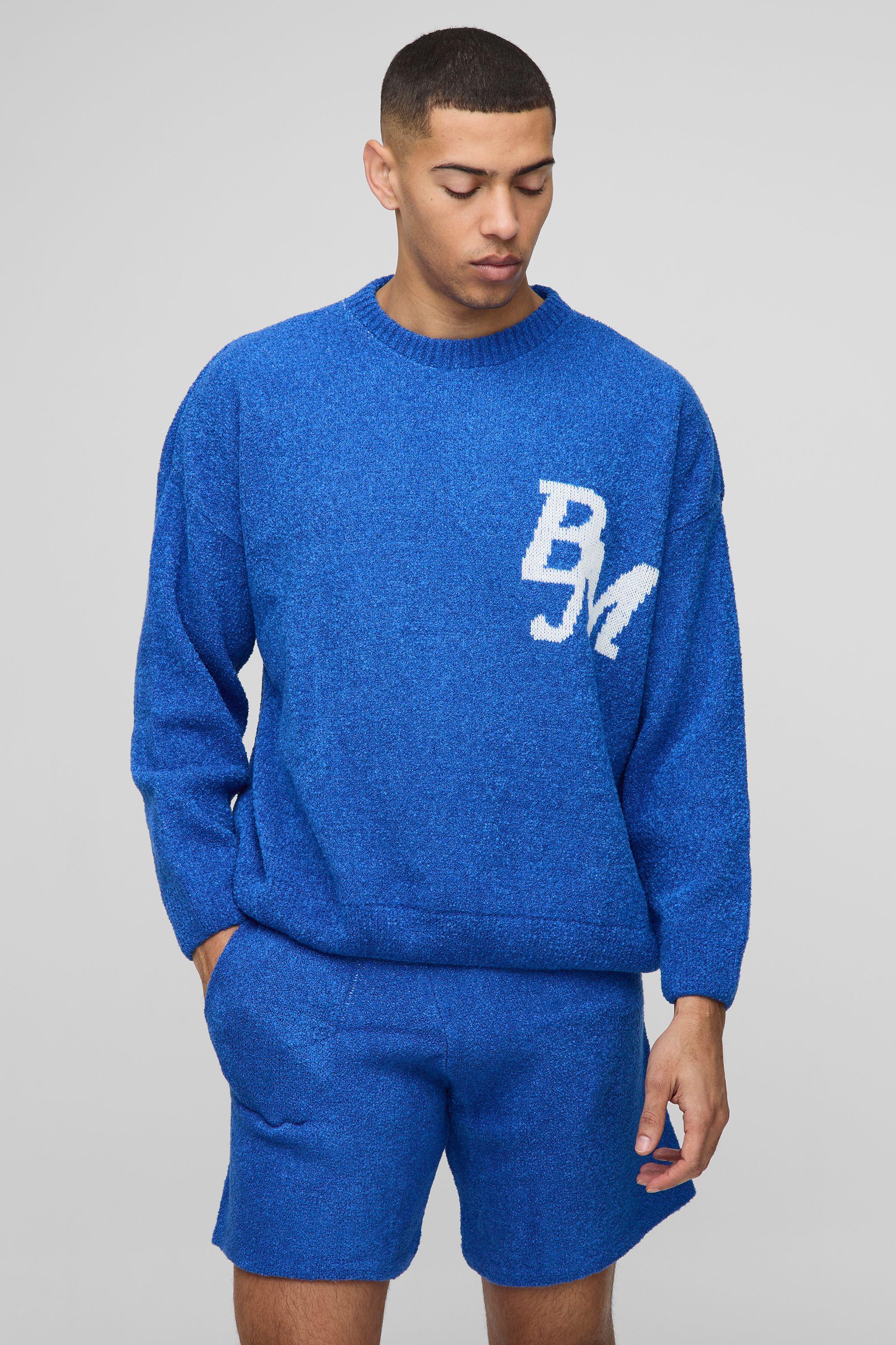 Boxy Fit Boucle BM Knitted Jumper and Shorts Set by BOOHOOMAN