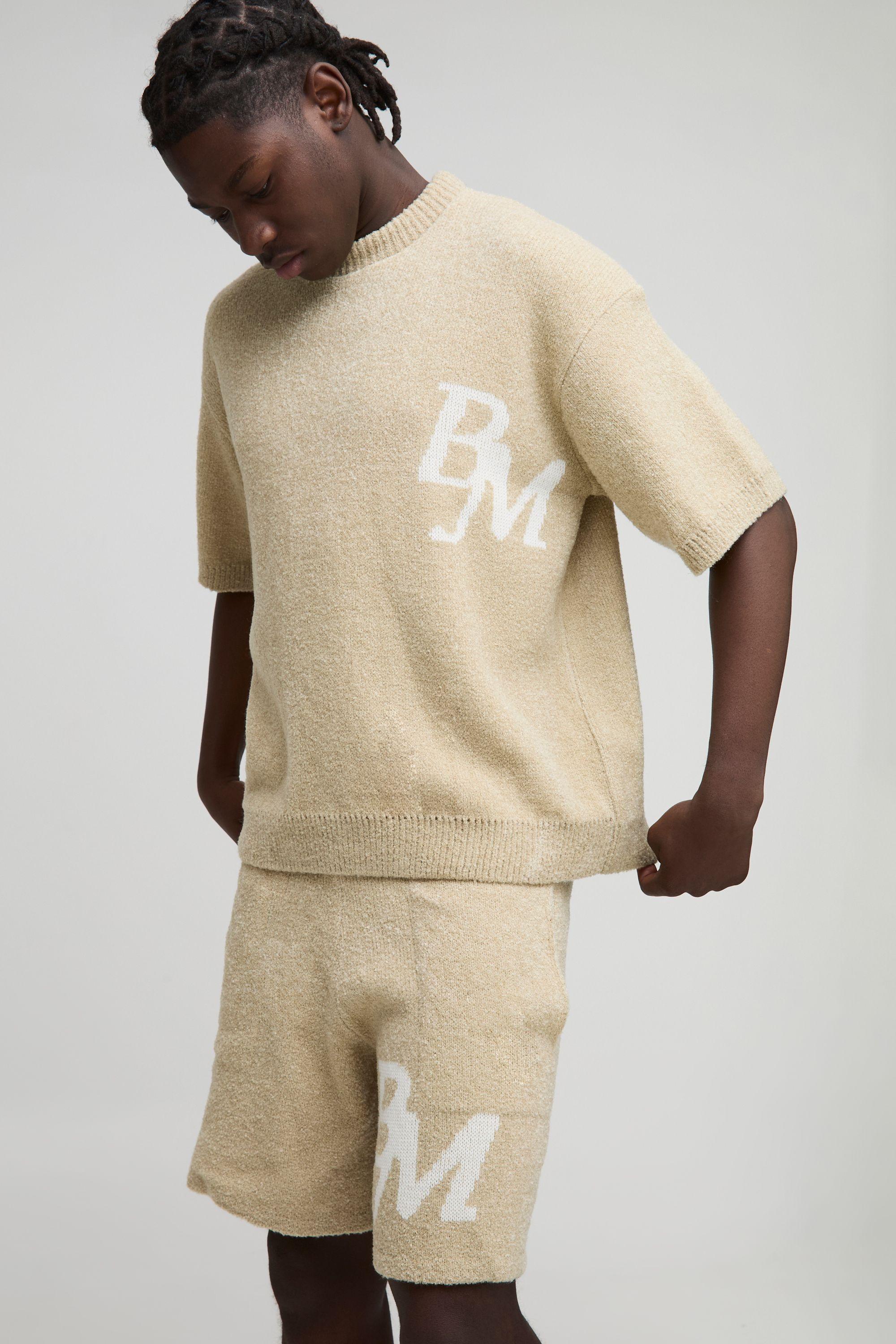 Boxy Fit Boucle Knitted T-Shirt and Shorts Set by BOOHOOMAN