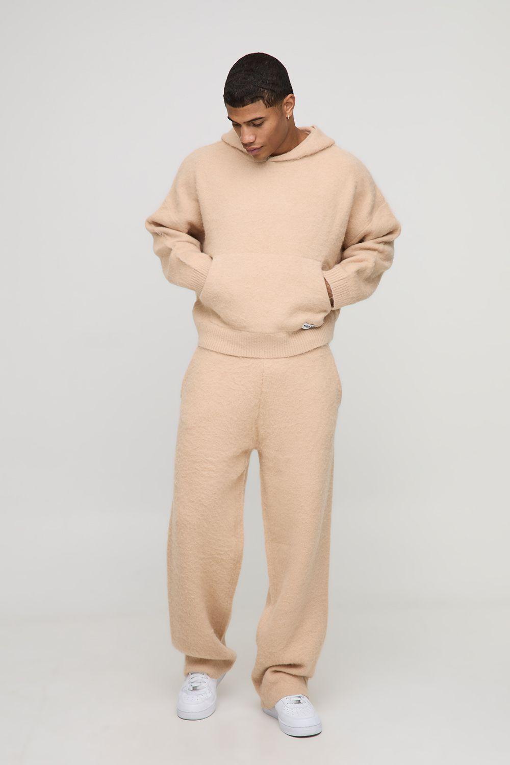 Boxy Fit Brushed Hoodie And Flared Jogger Tracksuit by BOOHOOMAN