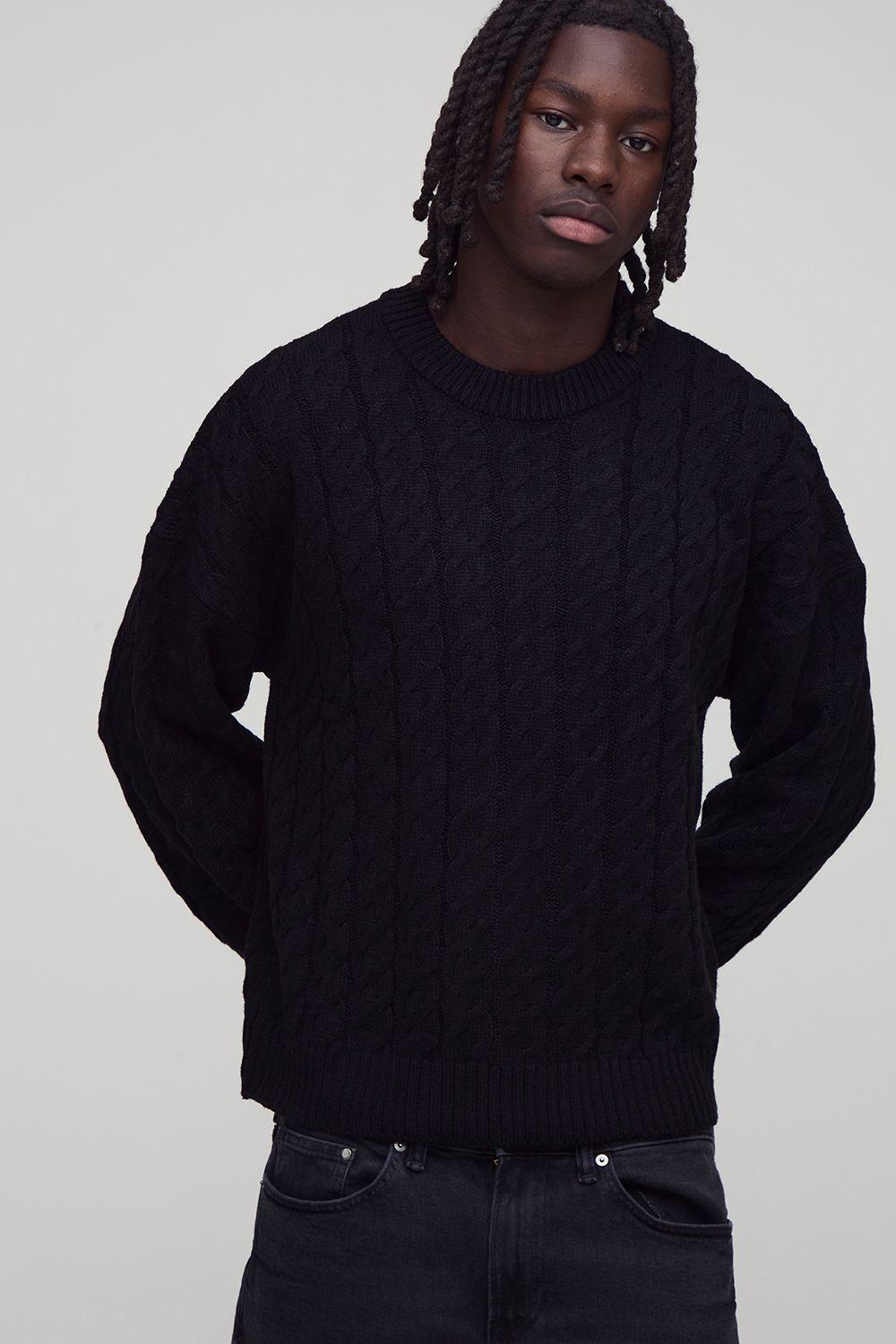 Boxy Fit Cable Knitted Jumper by BOOHOOMAN