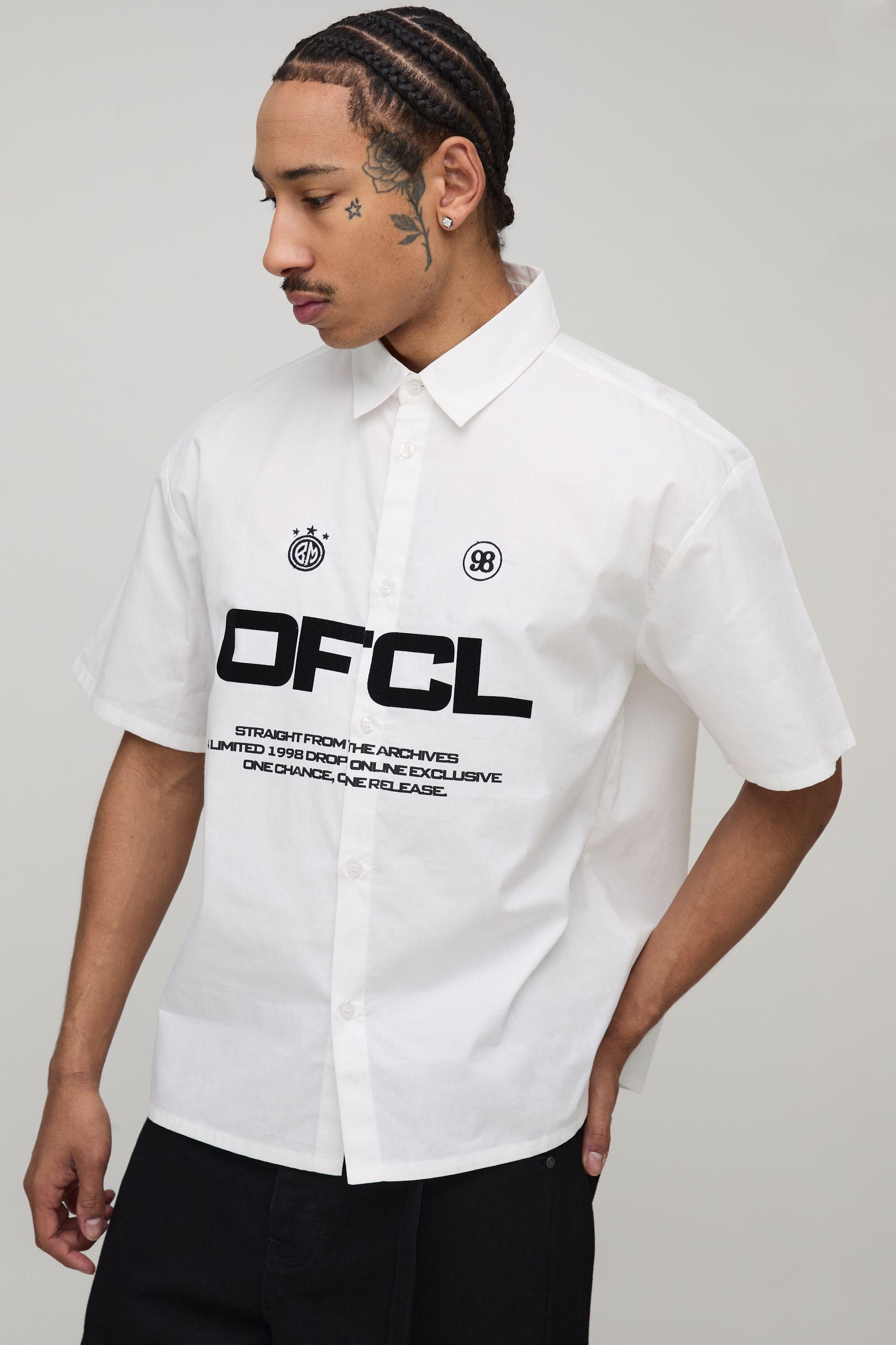 Boxy Fit Circa 98 Flock Print Short Sleeve Shirt by BOOHOOMAN