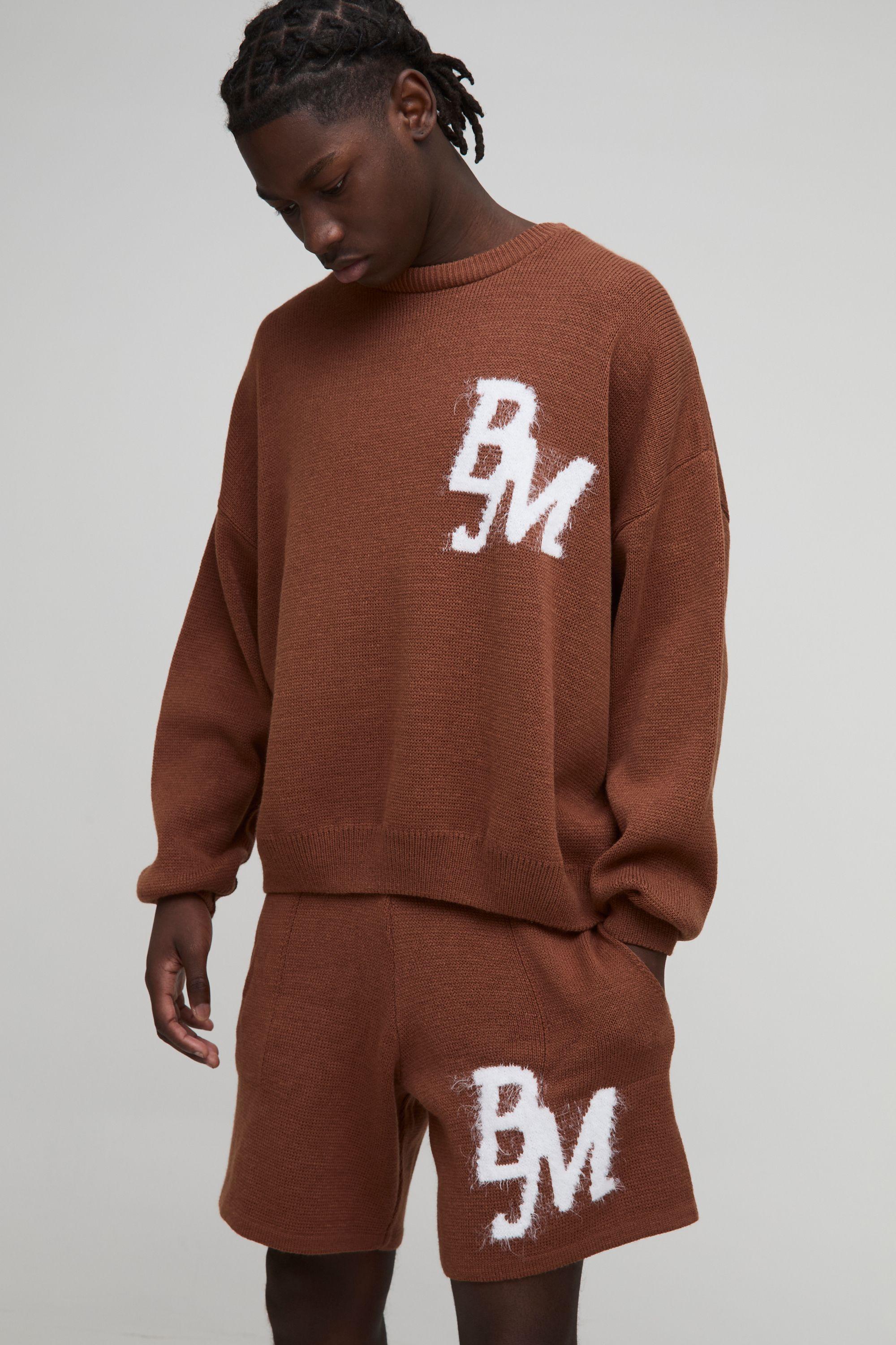 Boxy Fit Fluffy BM Knitted Jumper and Shorts Set by BOOHOOMAN