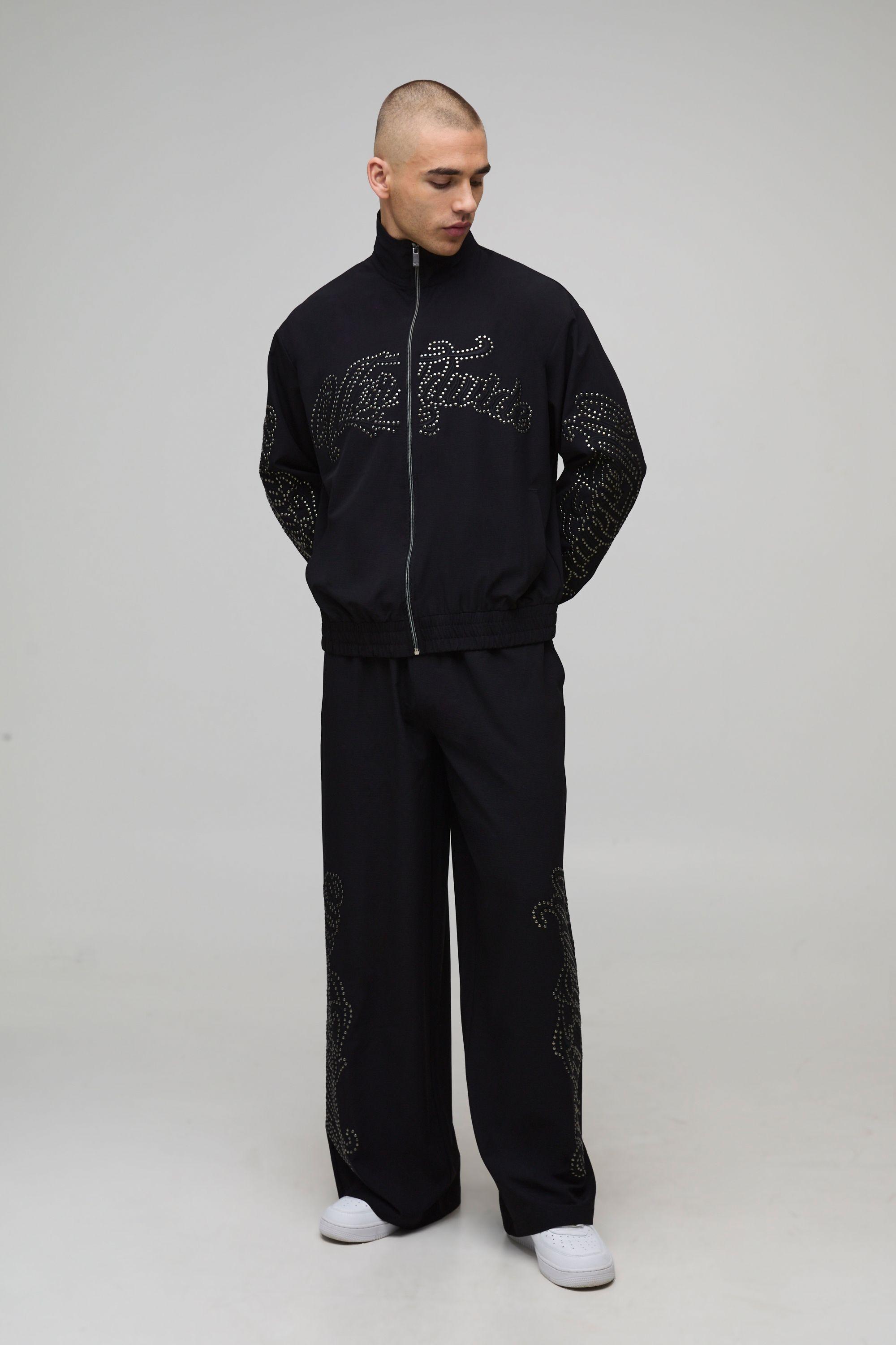 Boxy Fit Funnel Neck Zip Through Woven Tracksuit by BOOHOOMAN
