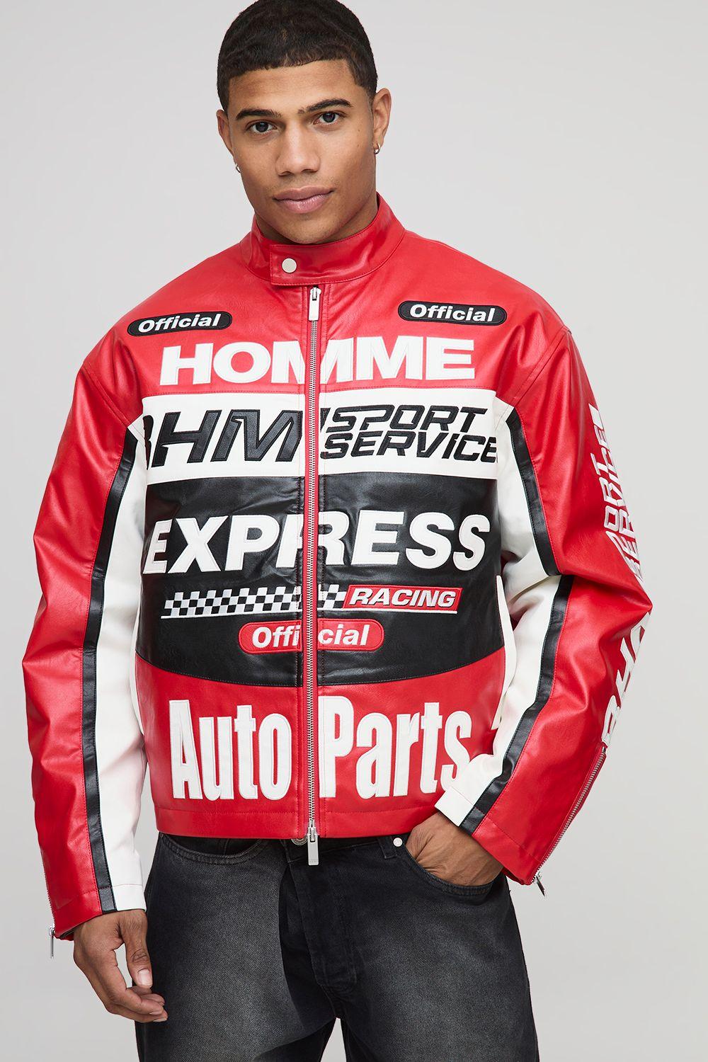 Boxy Fit Homme Moto PU Varsity Bomber Jacket by BOOHOOMAN