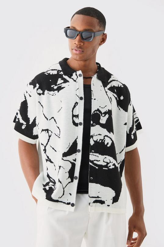 Boxy Fit Line Drawing Knitted Shirt by BOOHOOMAN