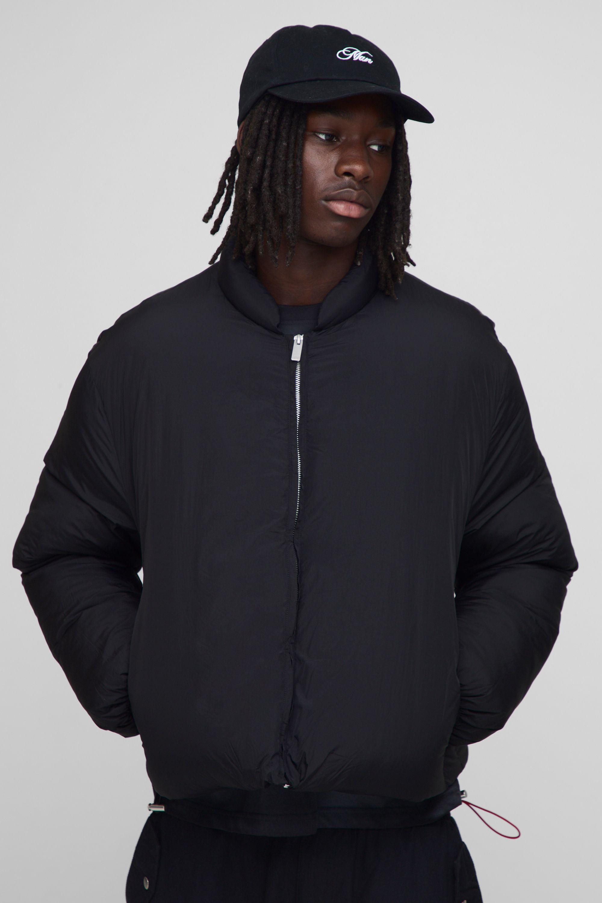 Boxy Fit Mono Padded Bomber Neck Puffer Jacket by BOOHOOMAN Boxy Fit Mono Padded Bomber Neck Puffer Jacket by BOOHOOMAN