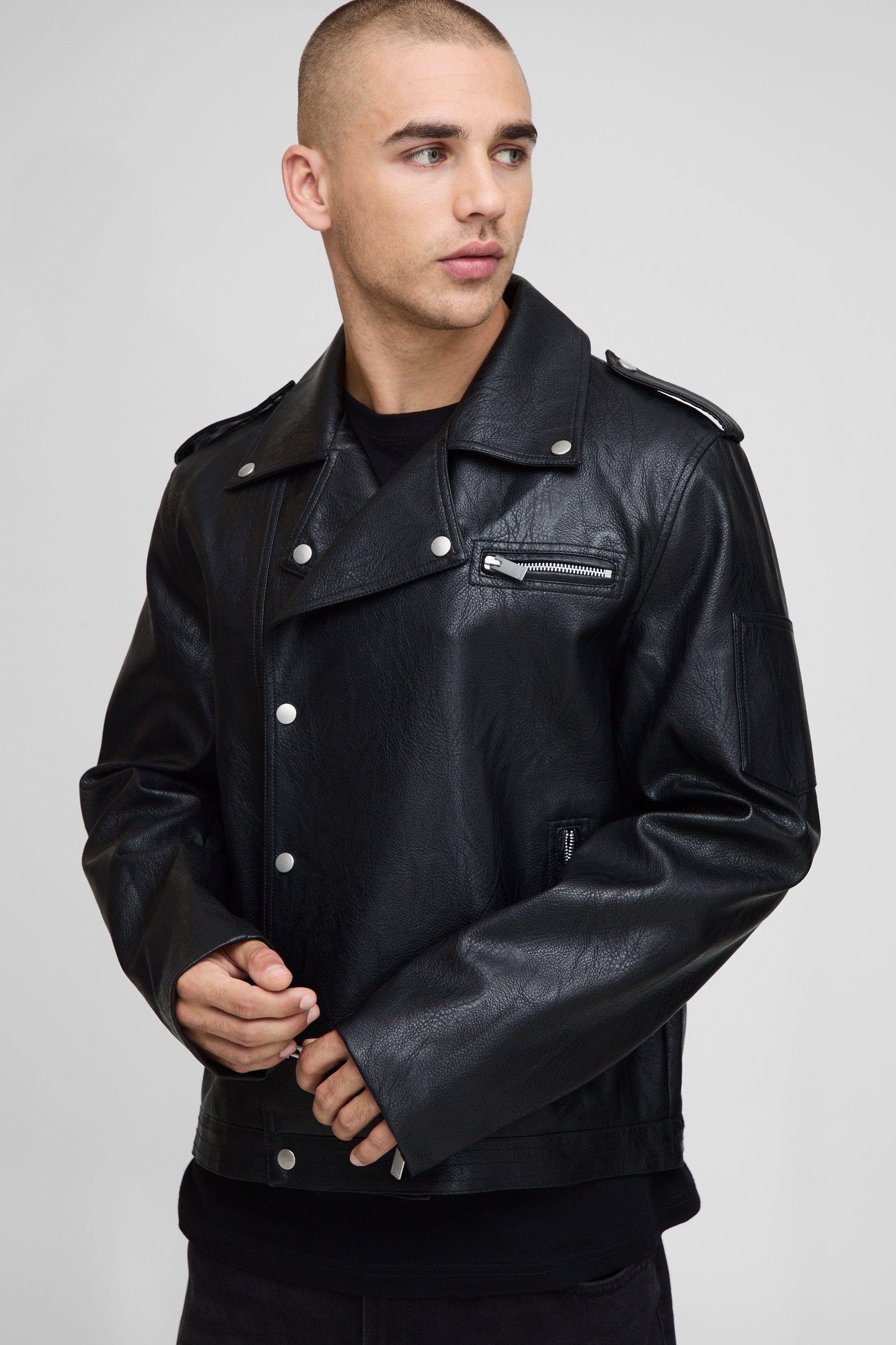 Boxy Fit PU Biker Jacket by BOOHOOMAN