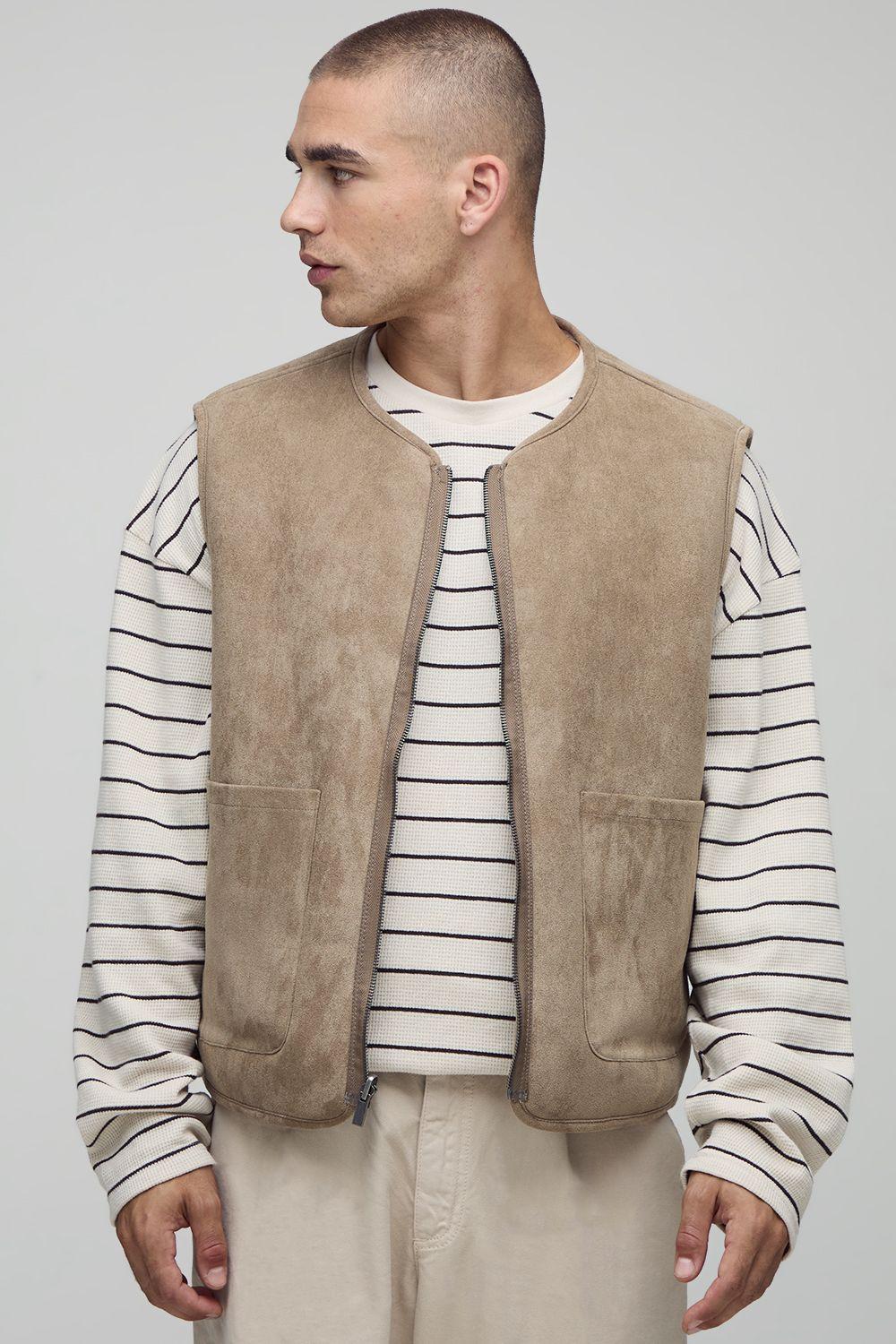 Boxy Fit Reversible Borg & Suede Gilet by BOOHOOMAN