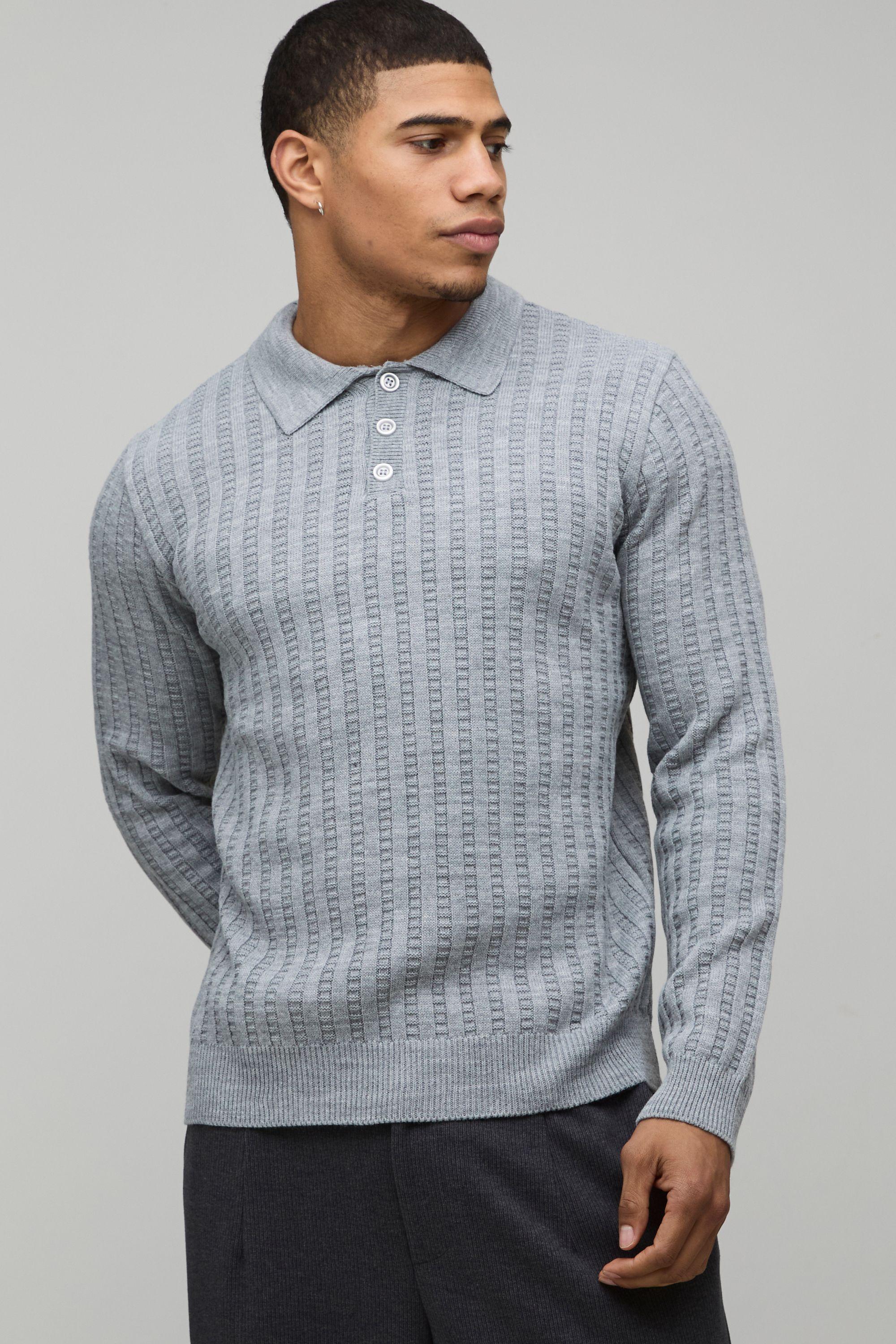 Boxy Fit Ribbed Knitted Polo by BOOHOOMAN