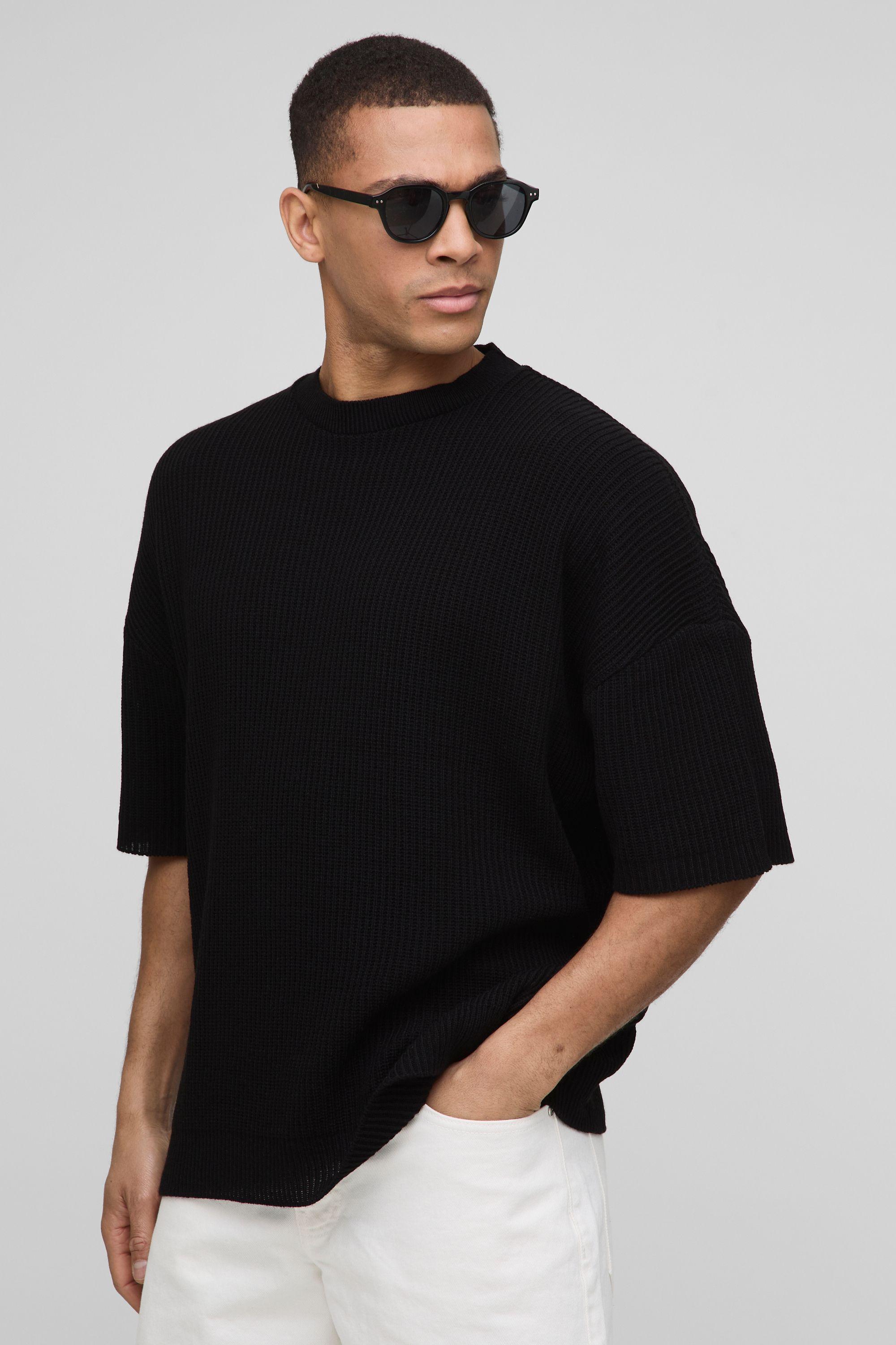 Boxy Fit Ribbed Knitted T-Shirt and Shorts Set by BOOHOOMAN