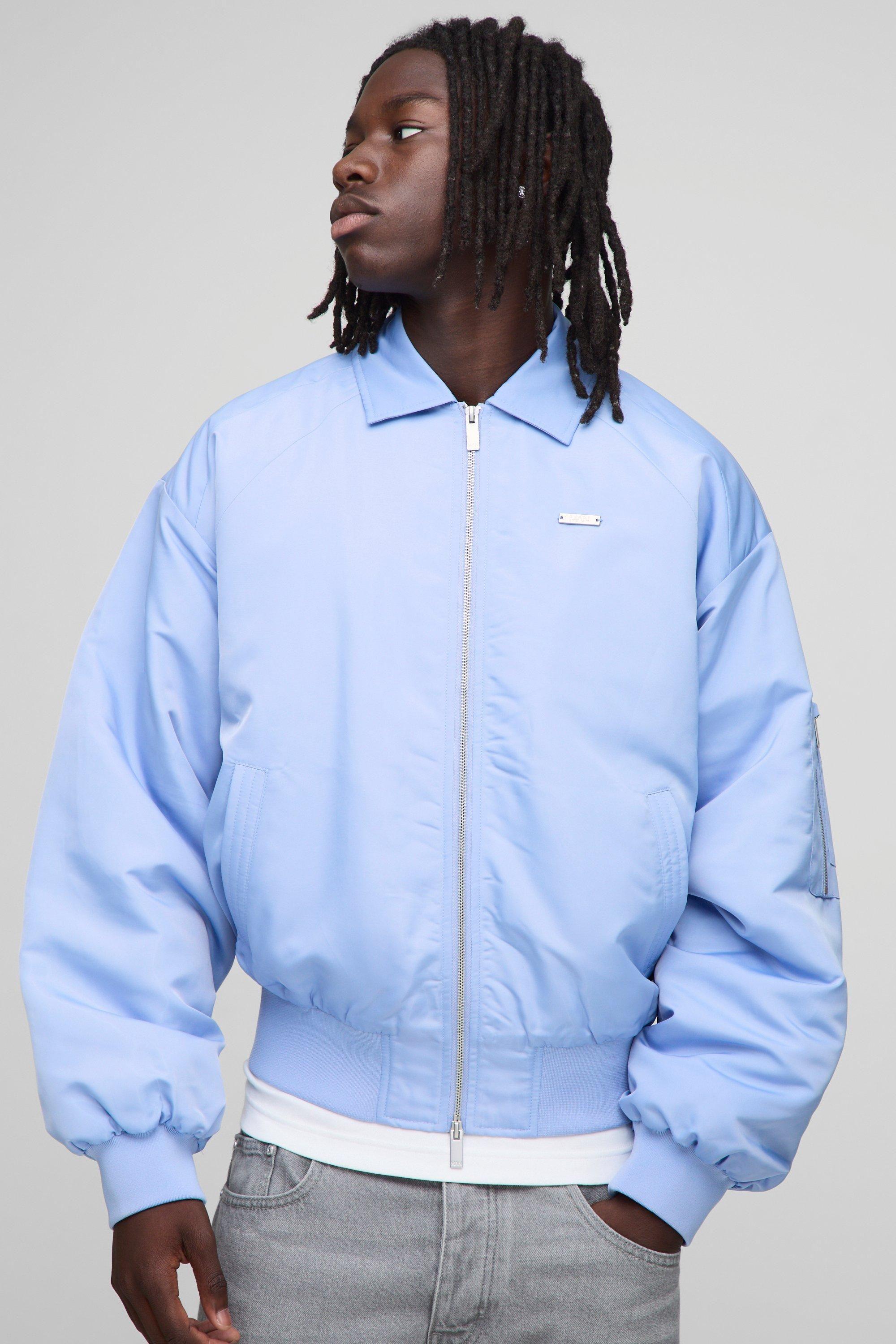 Boxy Fit Satin Look Nylon Collared Bomber Jacket by BOOHOOMAN