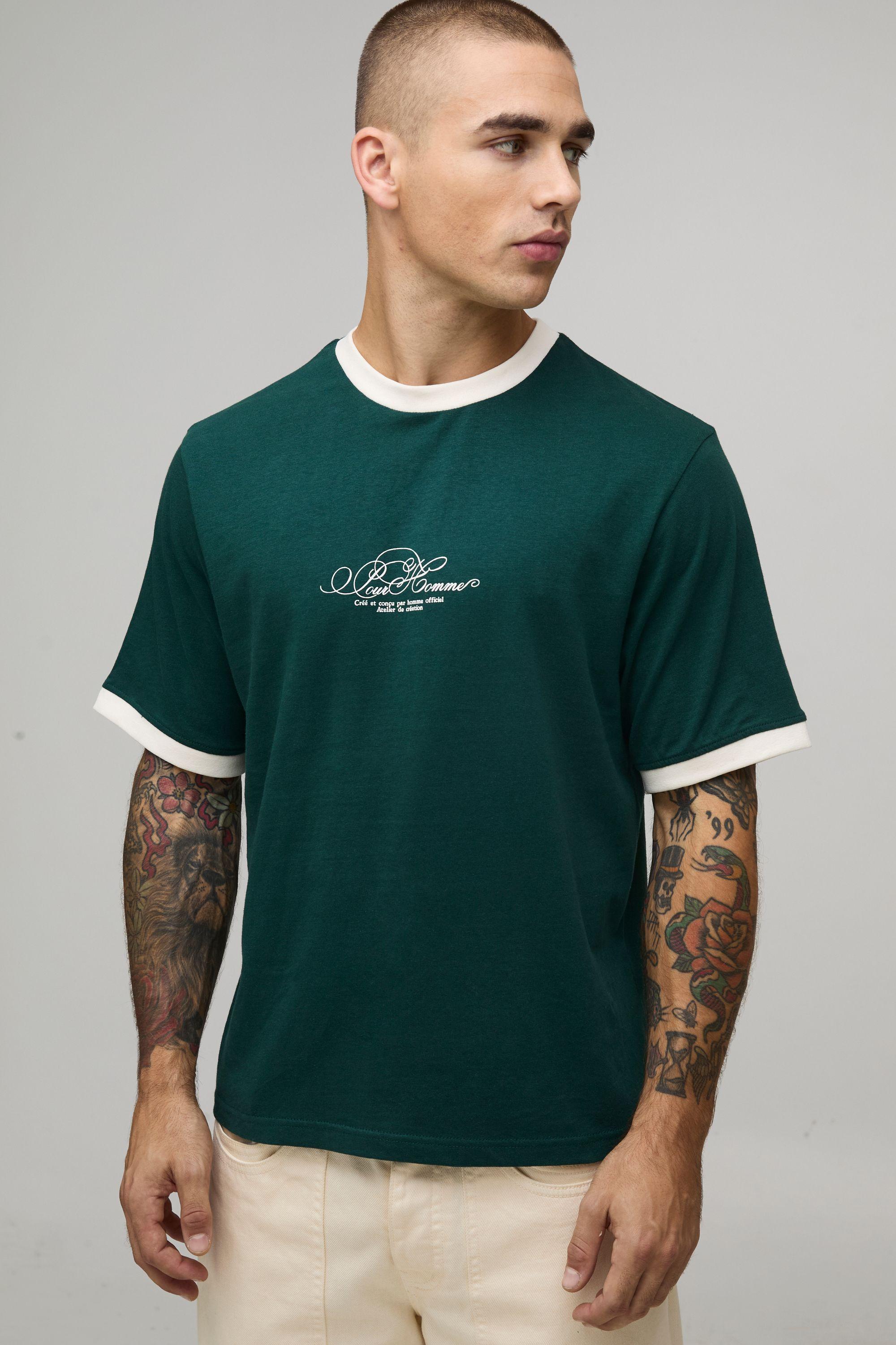 Boxy Fit Slogan Printed Ringer T-Shirt by BOOHOOMAN