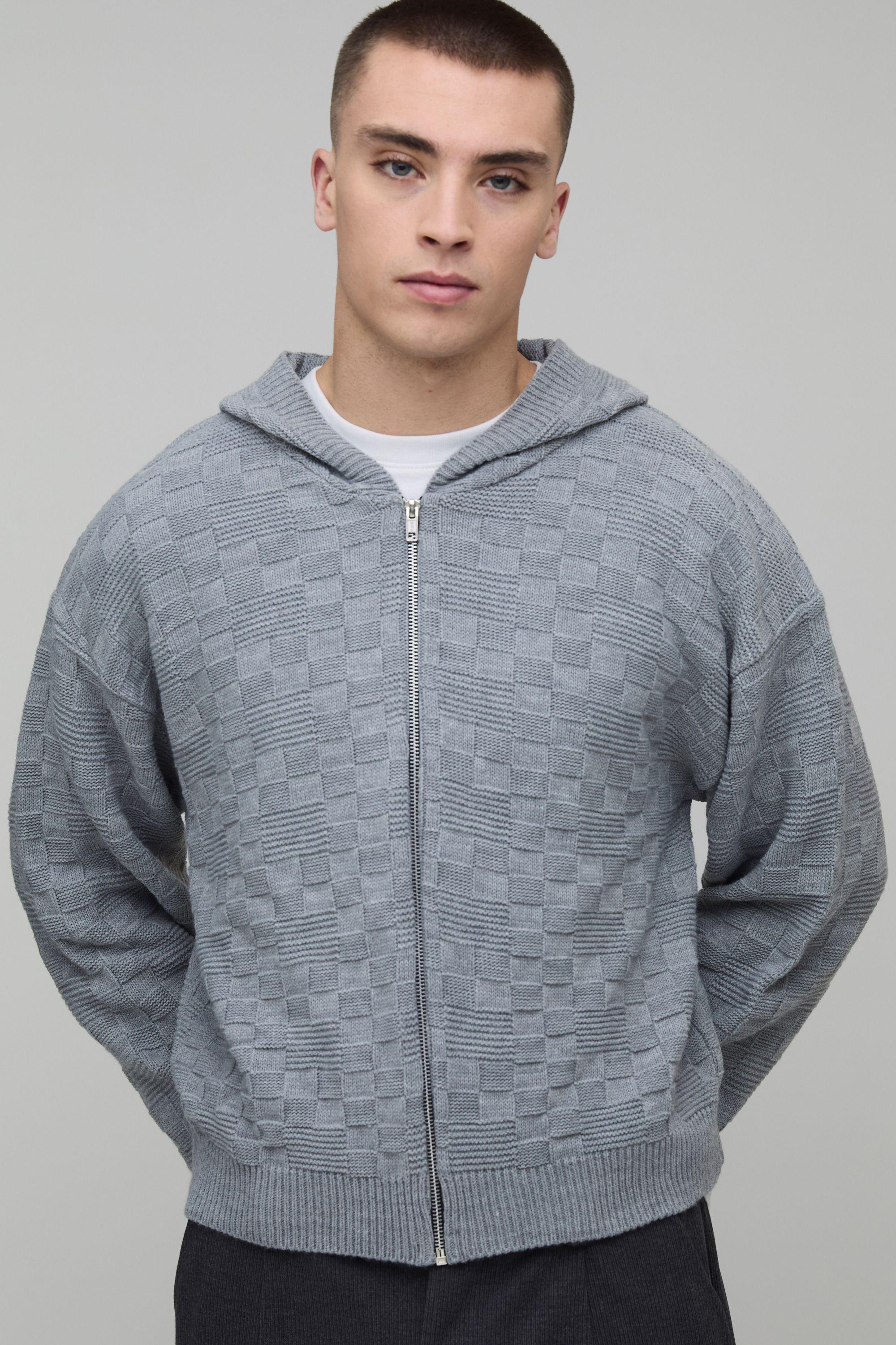 Boxy Fit Soft Touch Basketweave Knitted Hoodie by BOOHOOMAN Boxy Fit Soft Touch Basketweave Knitted Hoodie by BOOHOOMAN