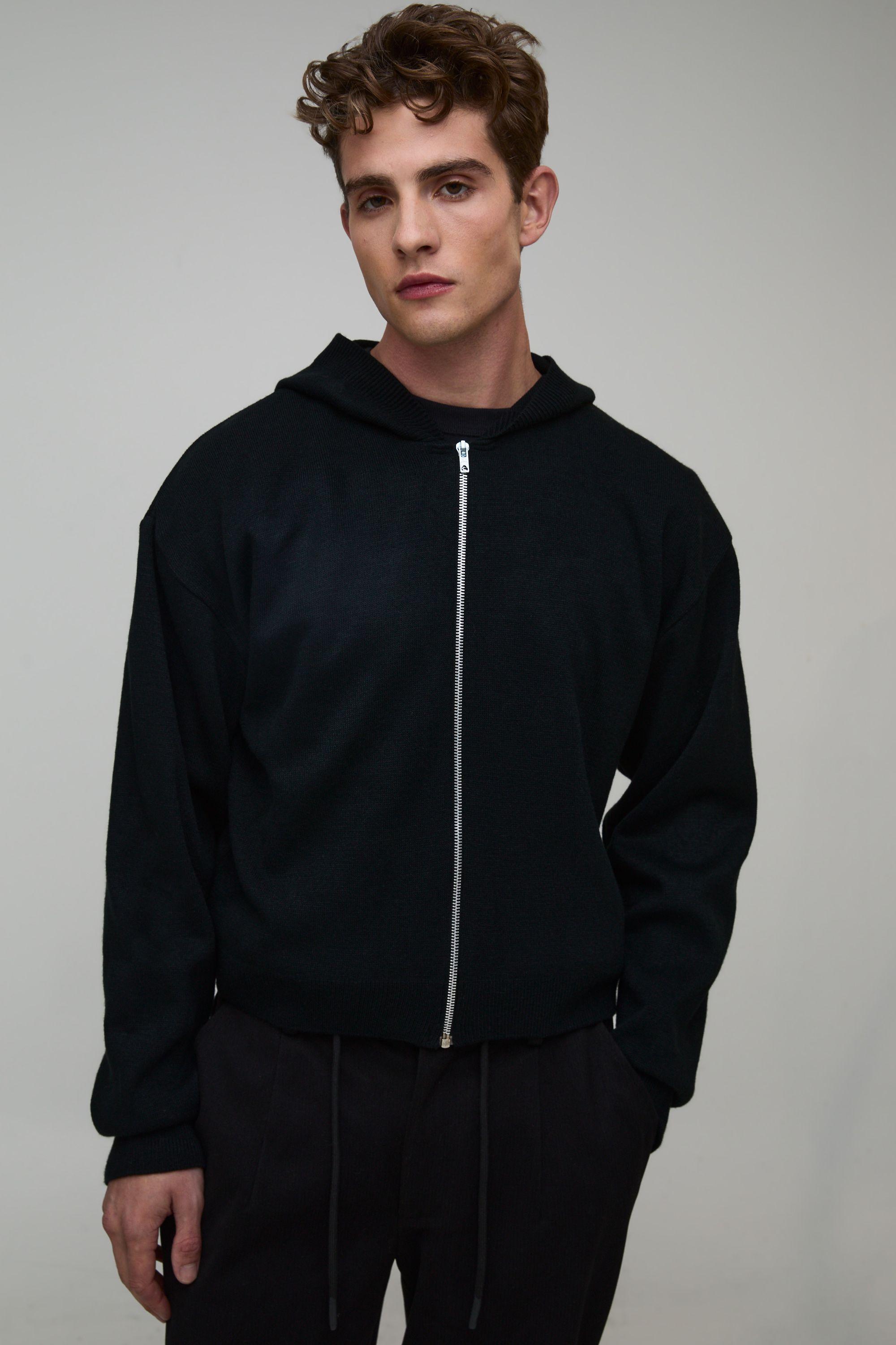 Boxy Fit Soft Touch Knitted Hoodie by BOOHOOMAN