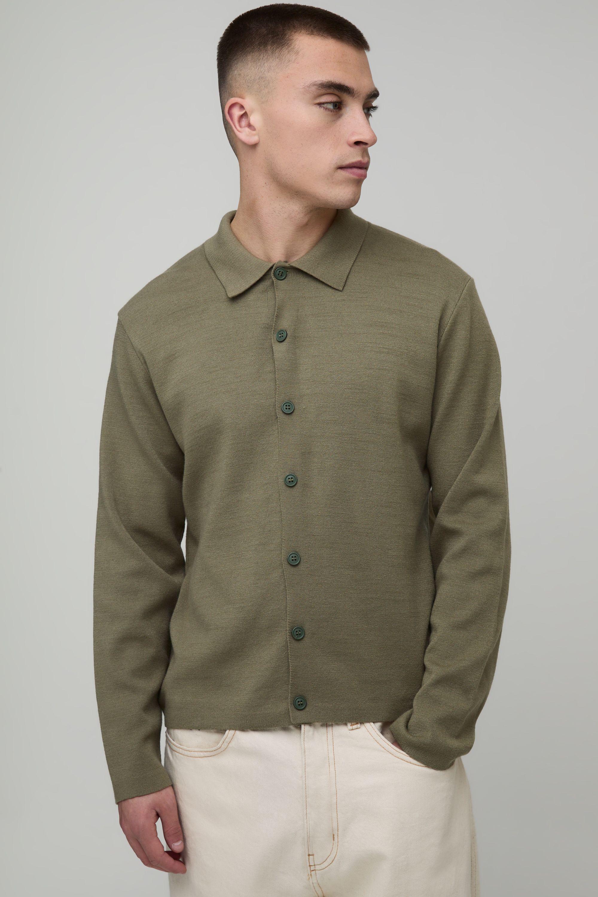 Boxy Fit Soft Touch Long Sleeve Knitted Shirt by BOOHOOMAN