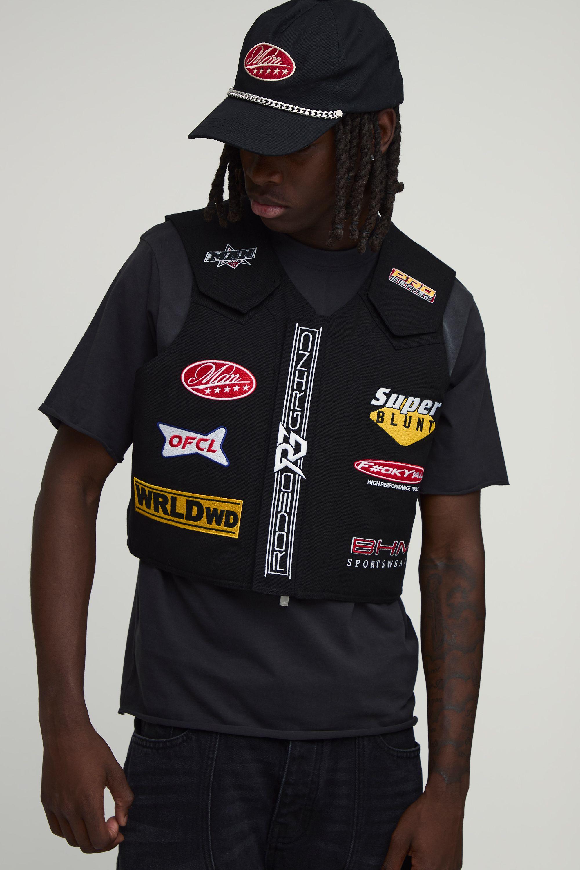 Boxy Fit Twill Applique Rodeo Vest by BOOHOOMAN